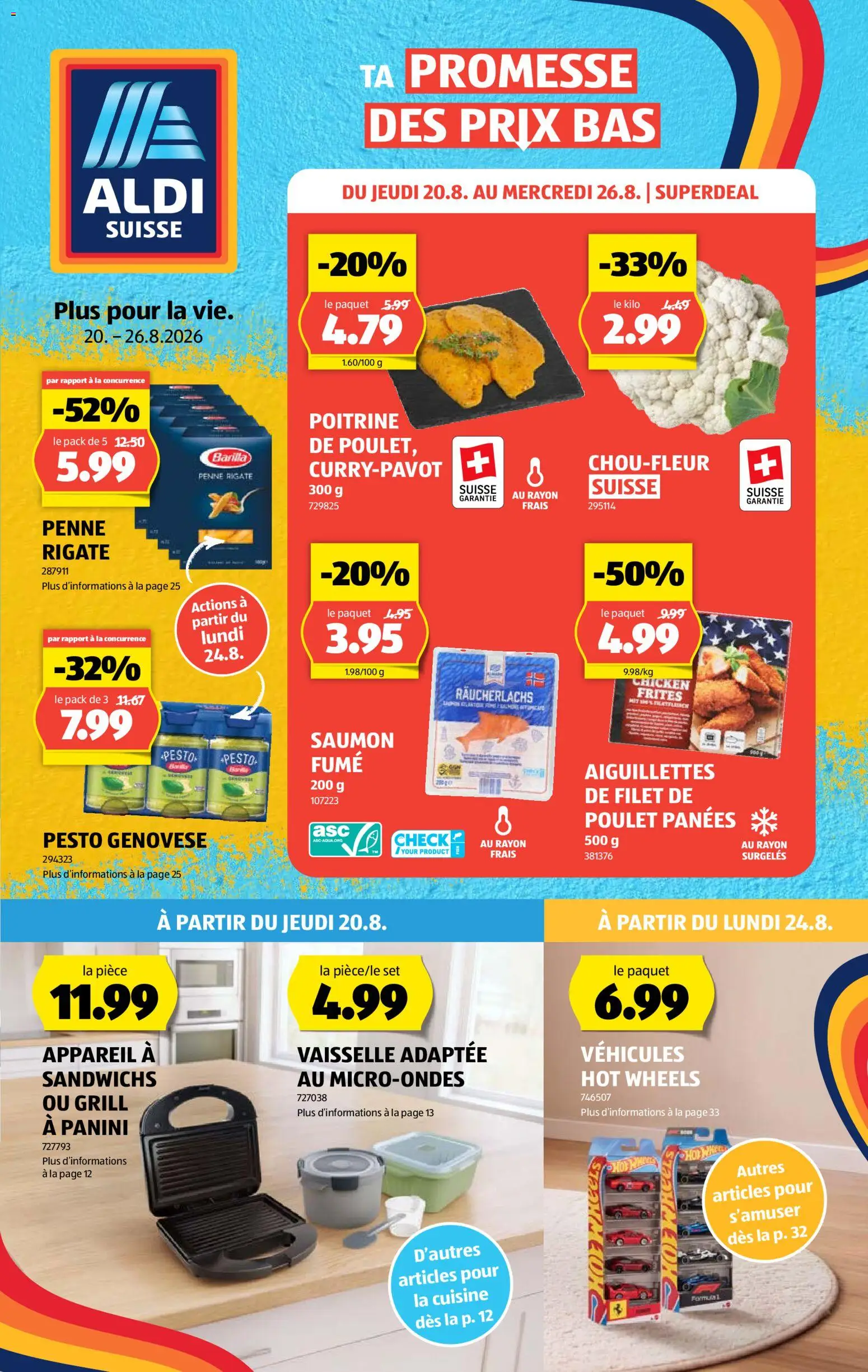 Aldi aktionen FR – gültig ab 20.08.2026 | Seite: 1 | Produkte: Barilla, Räucherlachs, Pasta, Grill