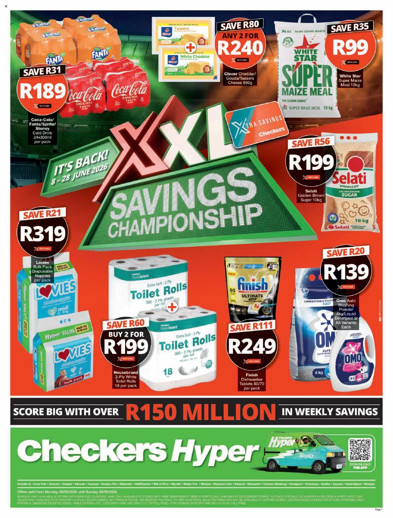 New Checkers catalogue – valid from 08.06.2026 | Page: 1 | Products: Toilet, Maize meal, Wine, Seafood