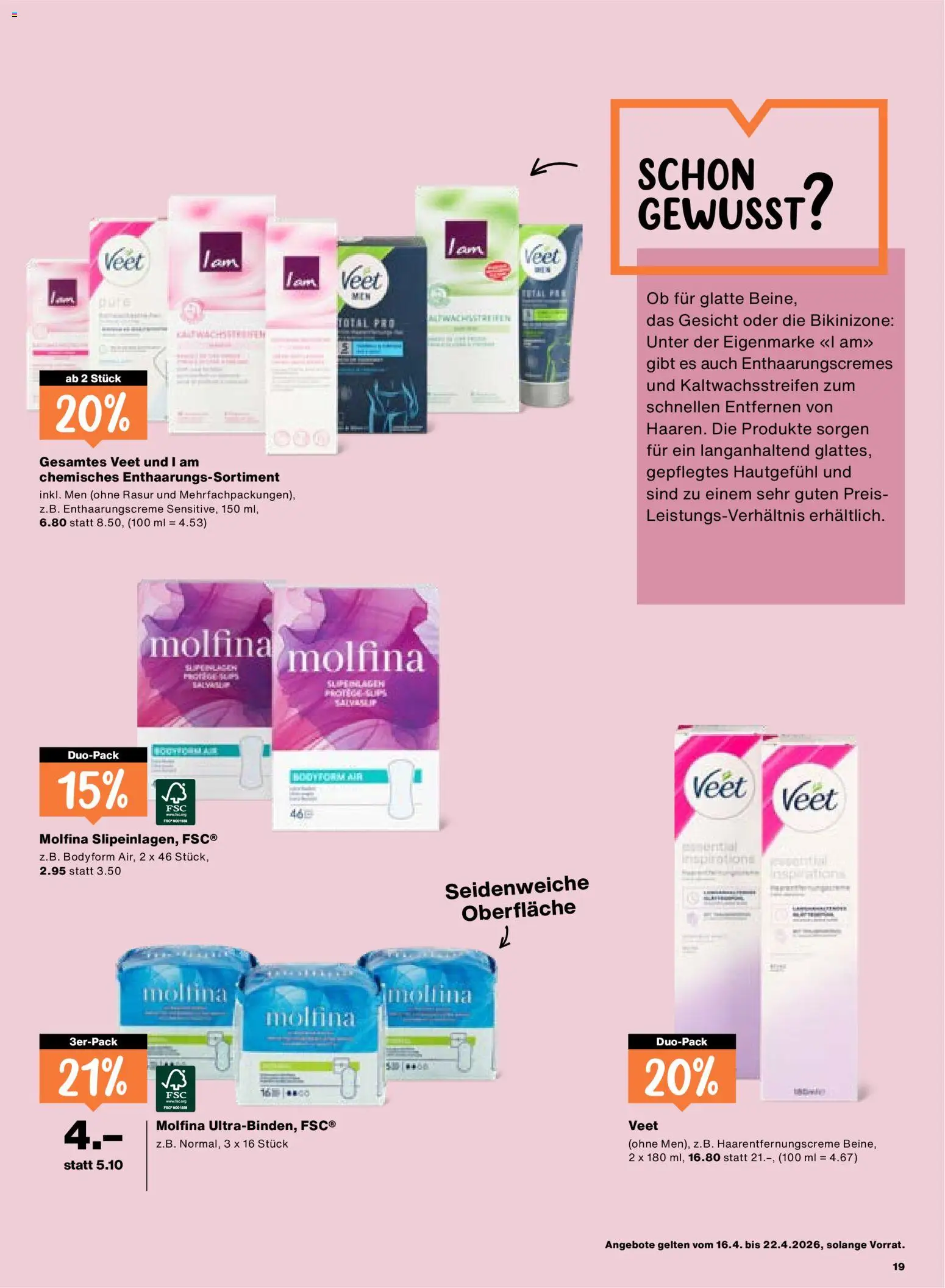 Migros aktionen – gültig ab 16.04.2026 | Seite: 19 | Produkte: Enthaarungscreme, Haarentfernungscreme