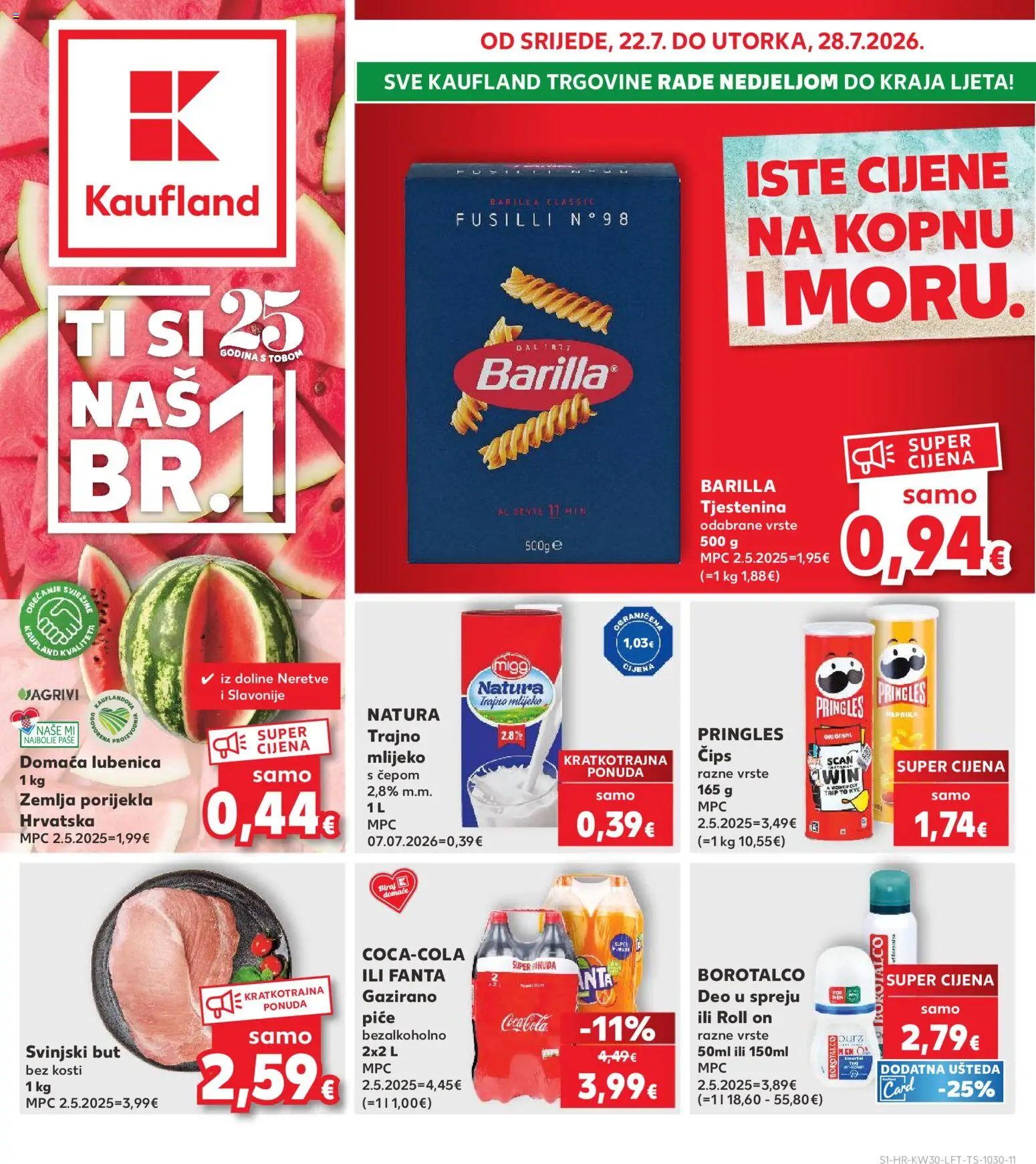 Kaufland HR akciós ujság - amely érvényes a következő dátumtól: 2026.07.22. | Oldal: 1 | Termékek: Pringles, Fanta, Barilla