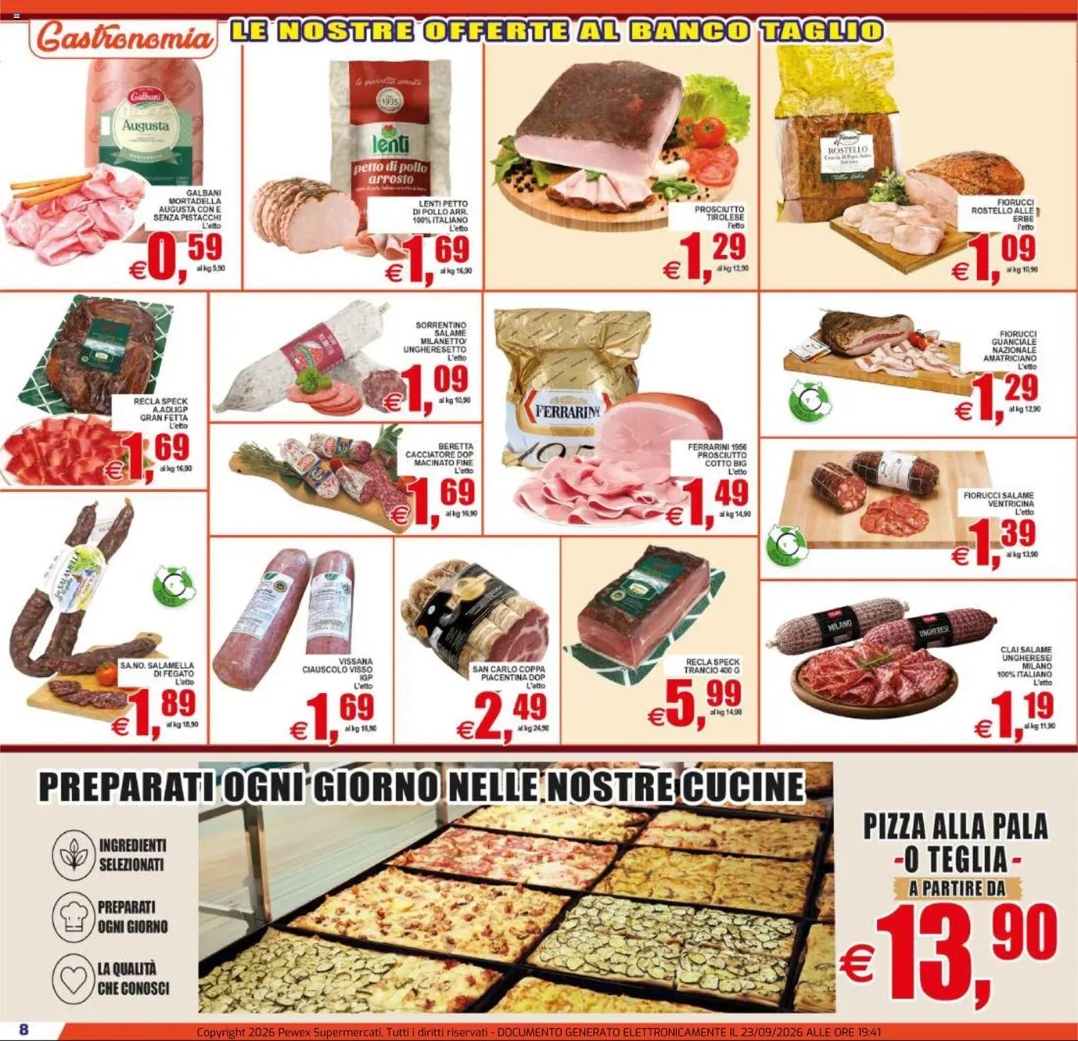 Volantino Pewex del 23/09/2026 | Pagina: 8 | Prodotti: Speck, Pizza, Cucine, Mortadella