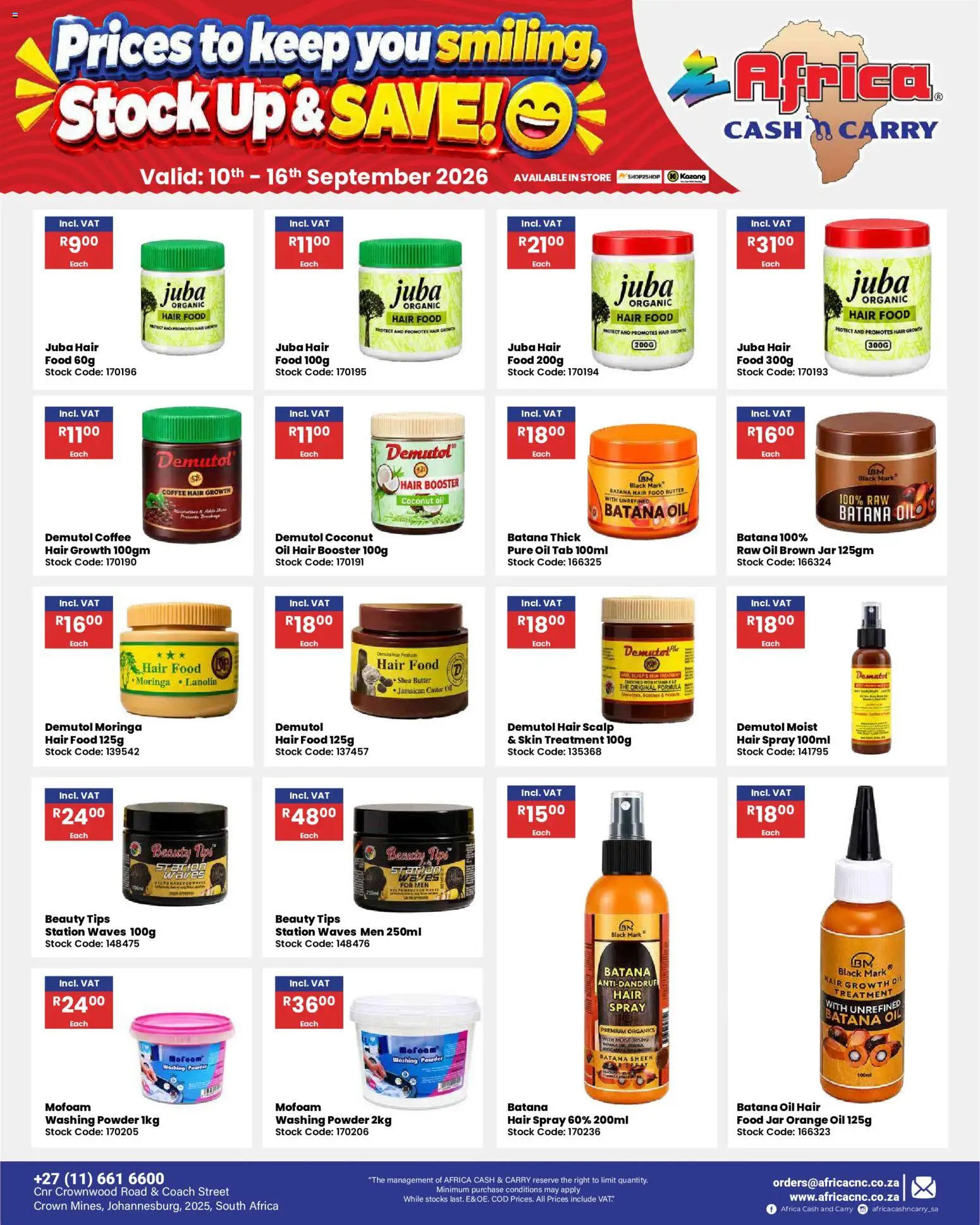 New Africa Cash & Carry catalogue – valid from 10/09/2026 | Page: 65 | Products: Oil, Coffee, Hair spray, Washing powder