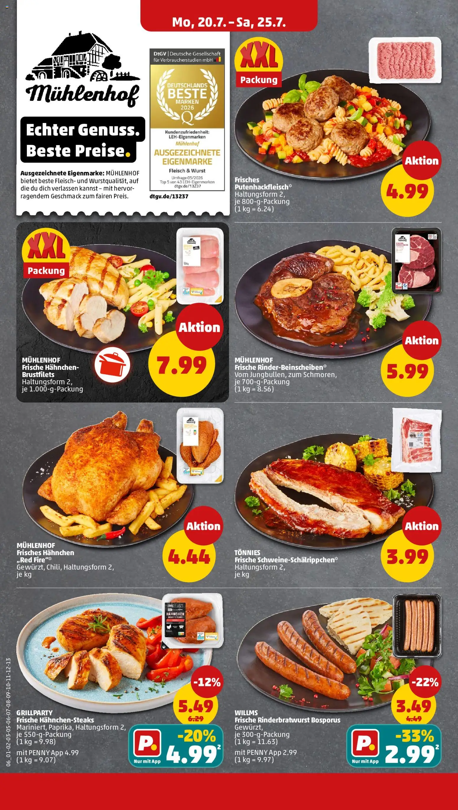 Penny Prospekt – gültig ab 20.07.2026 | Seite: 8 | Produkte: Top, Hahnchen, Spare ribs, Fleisch