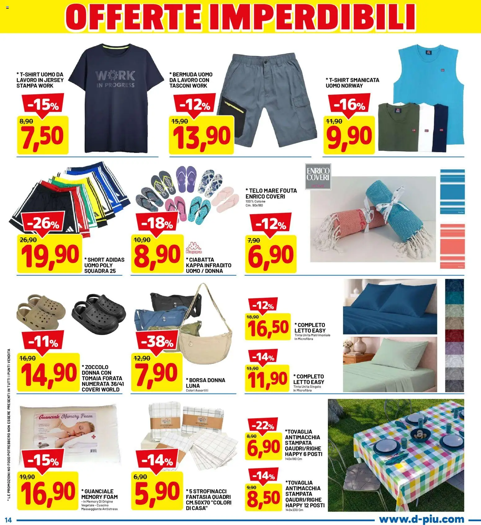 Volantino D Più del 20/07/2026 | Pagina: 14 | Prodotti: Infradito, Borsa, Strofinacci, Guanciale