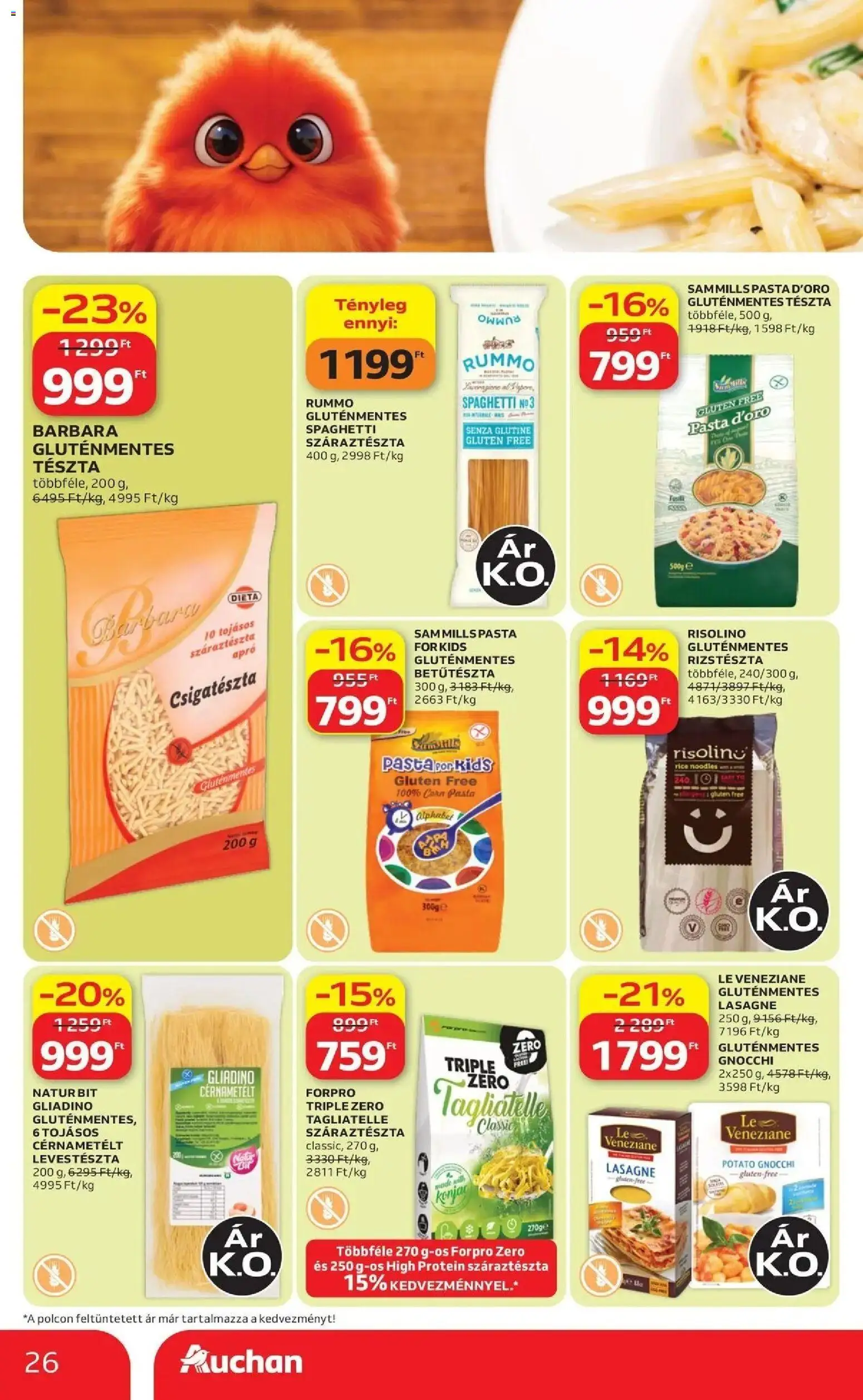 Auchan akciós újság Szolnok - 2026.08.13. -tól/töl > akció, lapozható szórólap 🛍️ | Oldal: 26 | Termékek: Gluténmentes tészta, Tészta, Gnocchi, Cérnametélt