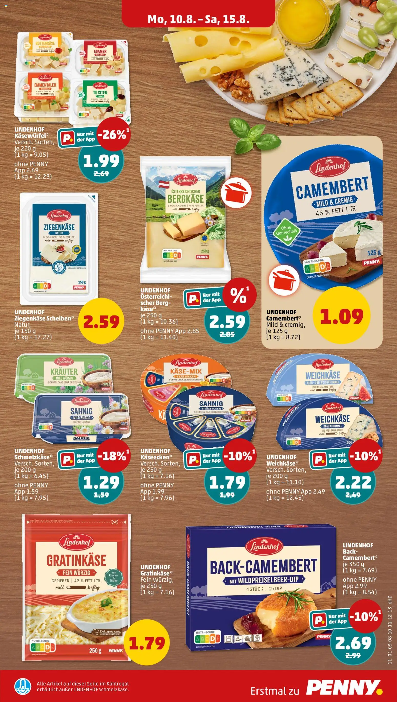 Penny Prospekt – gültig ab 10.08.2026 | Seite: 13 | Produkte: Käse, Ziegenkäse, Edamer, Camembert