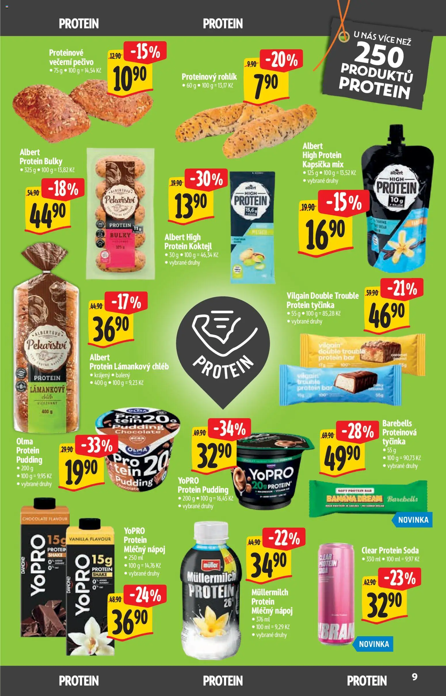 Albert katalog - Supermarket - Bio od 02.09.2026 | Strana: 9 | Produkty: Proteinová tyčinka, Protein, Lámankový chléb, Müllermilch