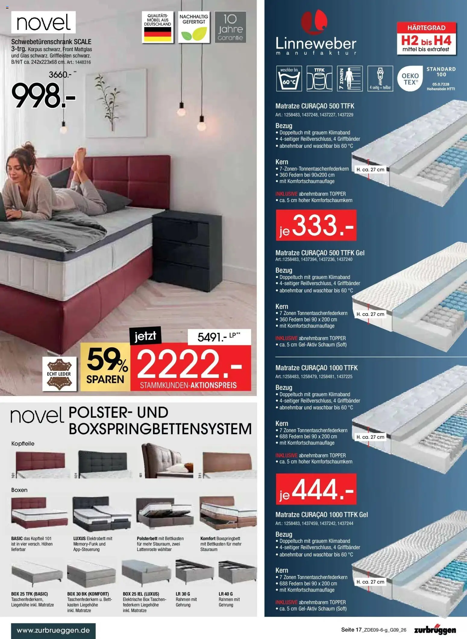 Zurbrüggen Prime Shopping week – gültig ab 12.09.2026 | Seite: 19 | Produkte: Schwebetürenschrank, Boxspringbett, Taschen, Box