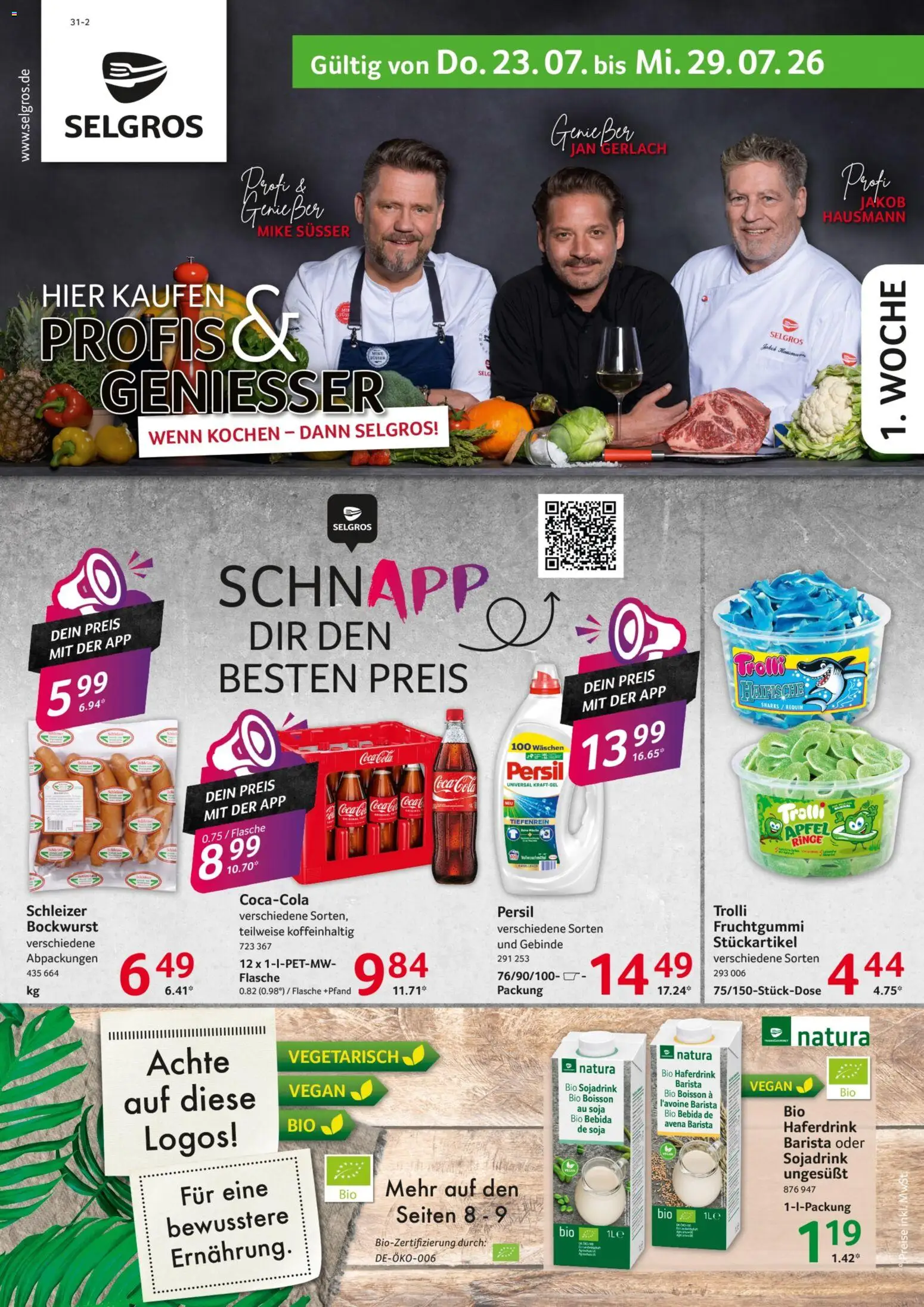 Selgros Prospekt – gültig ab 23.07.2026 | Seite: 1 | Produkte: Bockwurst, Coca cola, Äpfel, Persil