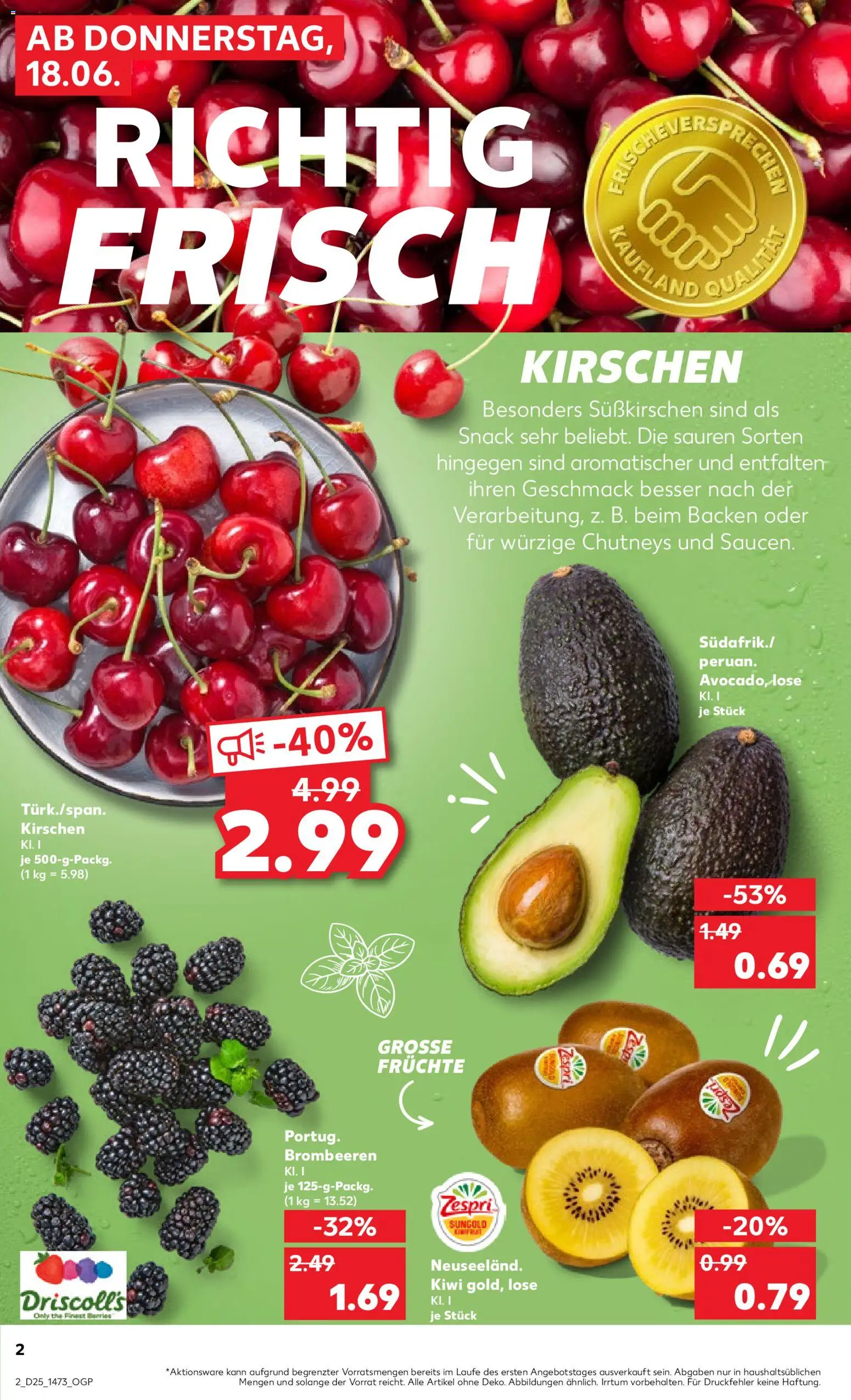 Kaufland Prospekt Berlin – gültig ab 18.06.2026 | Seite: 2 | Produkte: Kirschen, Avocado, Kiwi