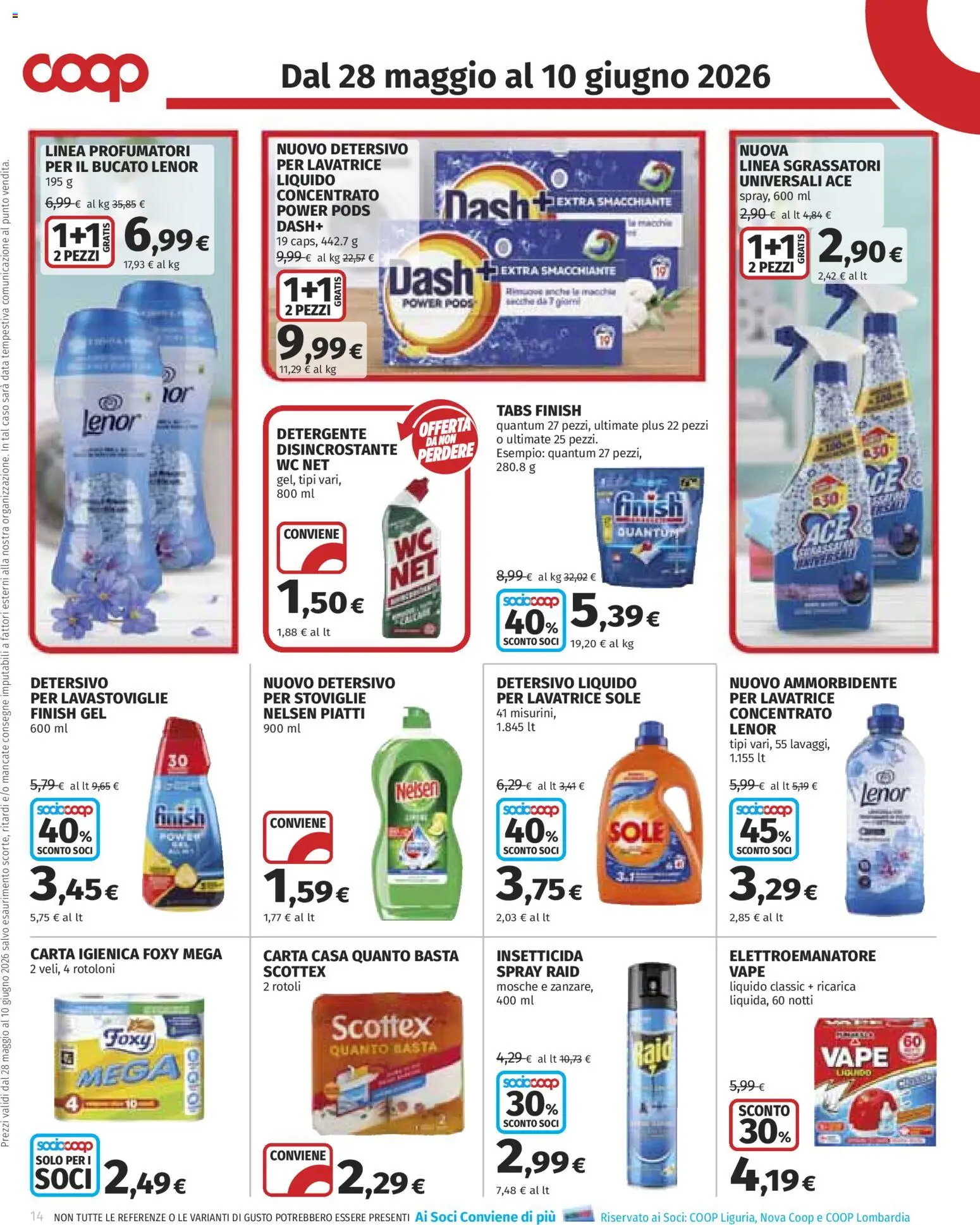 Volantino COOP del 28.05.2026 | Pagina: 14 | Prodotti: Lavatrice, Lavastoviglie, Insetticida, WC