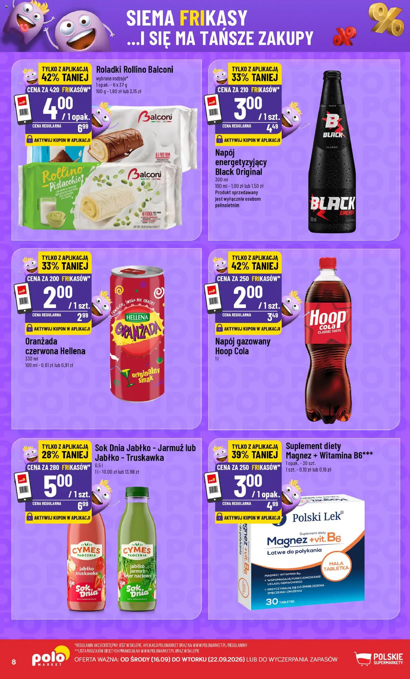 POLOmarket gazetka - Frikasowe Hity od 16.09.2026 | Strona: 8 | Produkty: Oranżada, Seler naciowy, Jarmuż, Sok