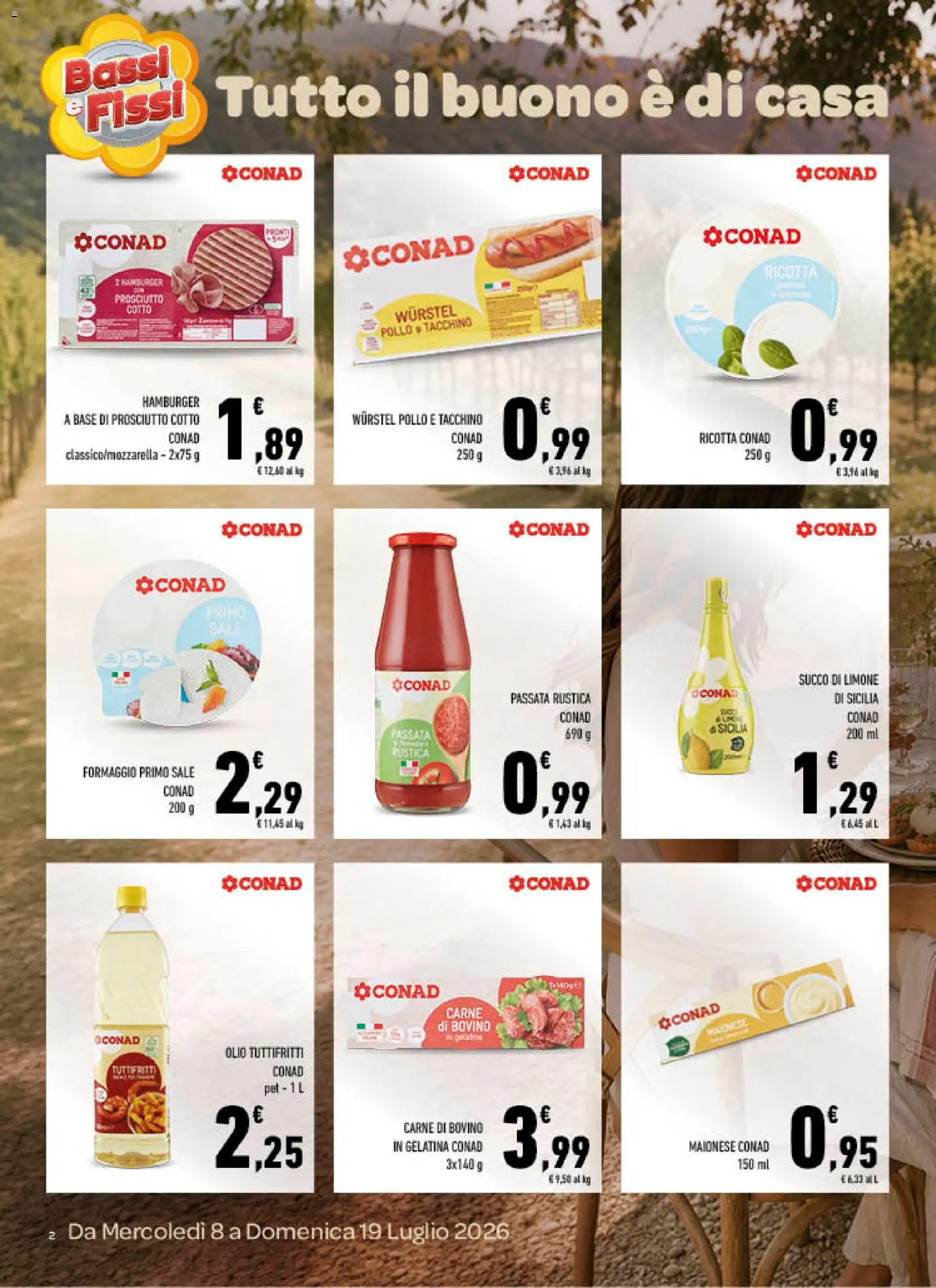 Volantino Conad del 08/07/2026 | Pagina: 2 | Prodotti: Pollo, Tacchino, Prosciutto, Hamburger
