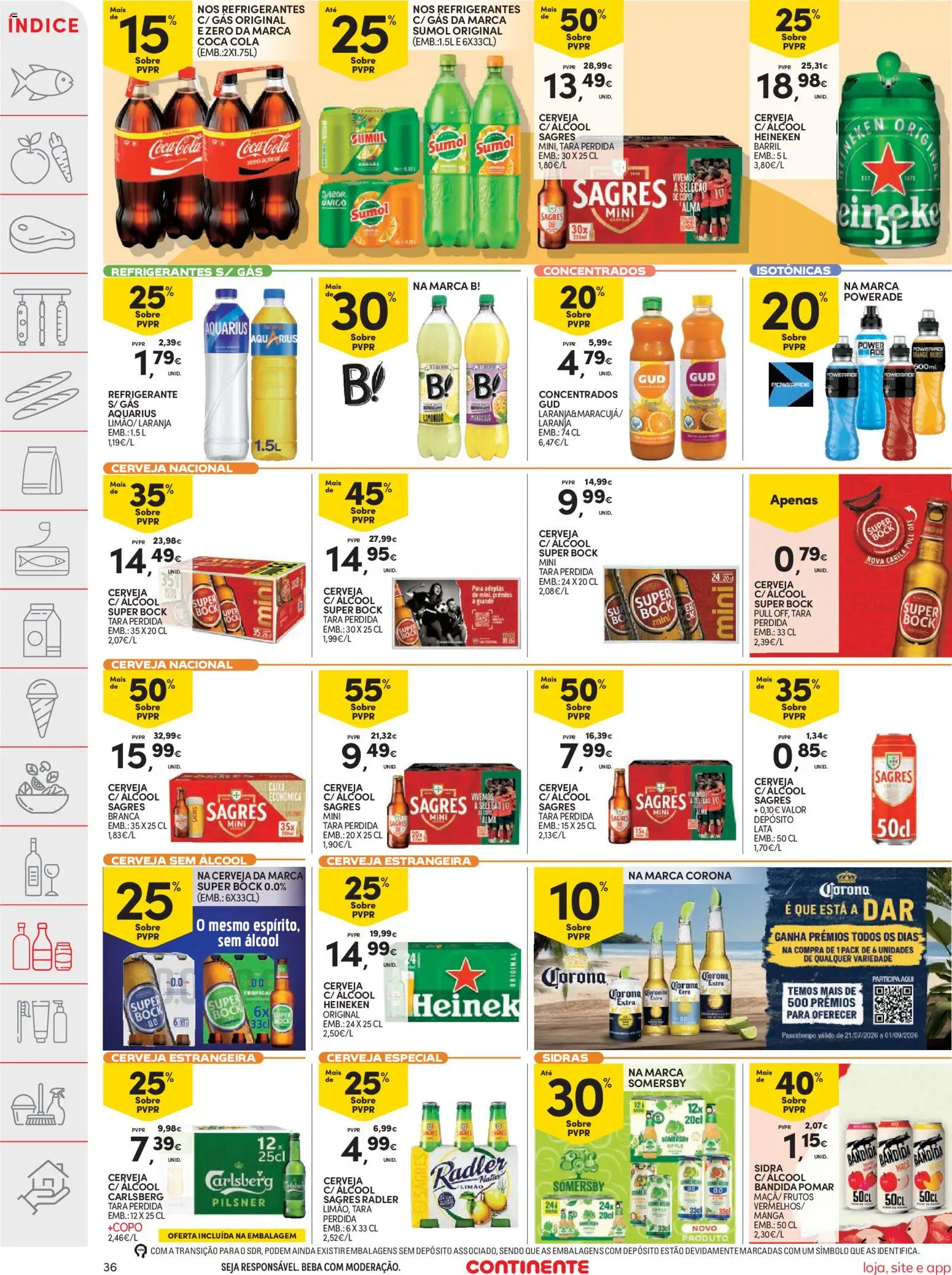 Continente folheto │ válido de 18/08/2026 | Página: 36 | Produtos: Sidra, Corona Extra, Cerveja Corona, Radler