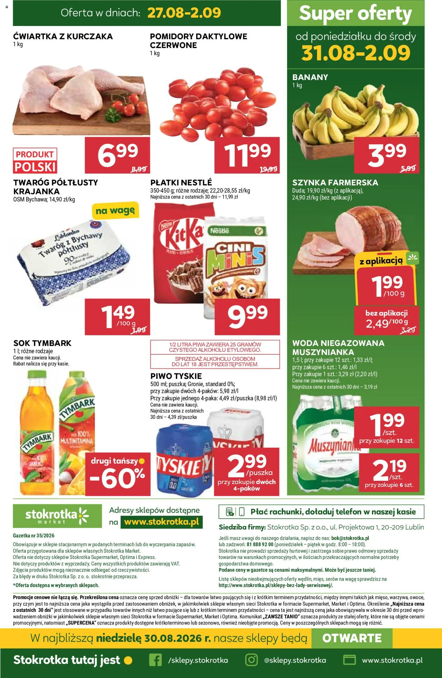 Stokrotka gazetka - Market od 27.08.2026 | Strona: 34 | Produkty: Telefon, Muszynianka, Tyskie, Twaróg