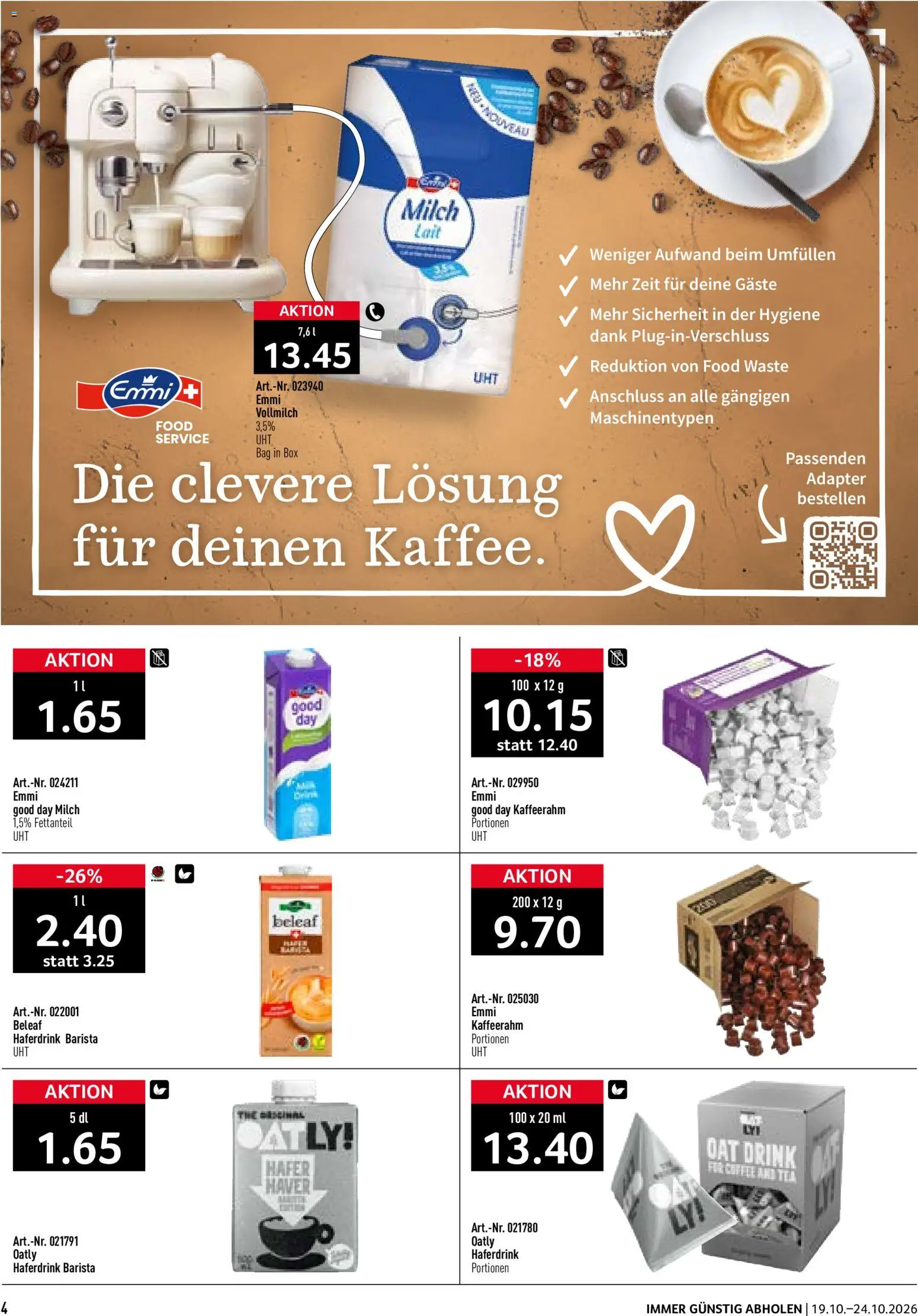 Prodega aktionen Kaffeekompetenz – gültig ab 19.10.2026 | Seite: 4 | Produkte: Box, Milch, Milch 1,5%, Adapter