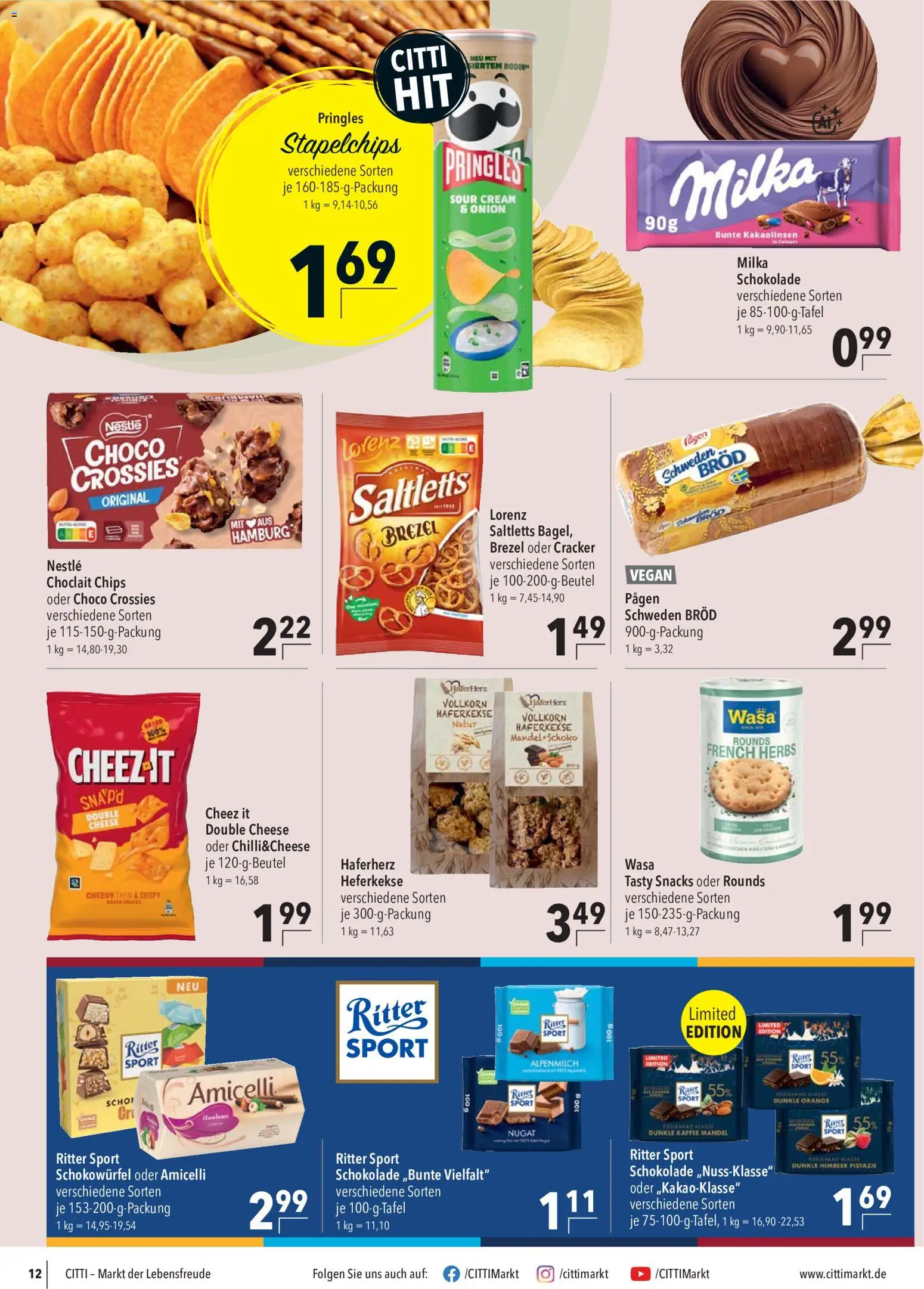 CITTI Markt Prospekt – gültig ab 21.10.2026 | Seite: 12 | Produkte: Schokolade, Milka schokolade, Ritter sport, Chips