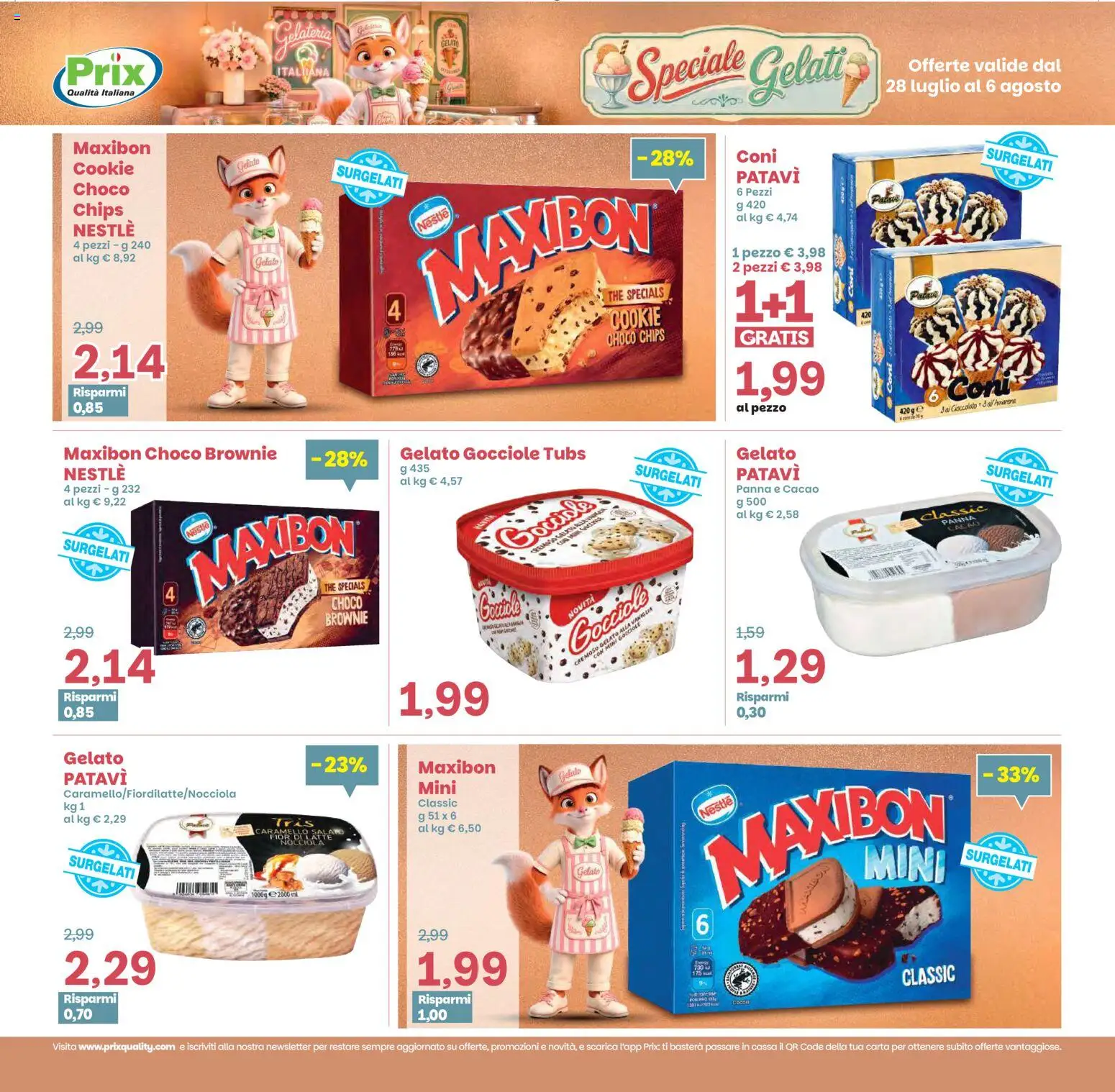 Volantino Prix del 28/07/2026 | Pagina: 14 | Prodotti: Panna, Gelato, Latte, The