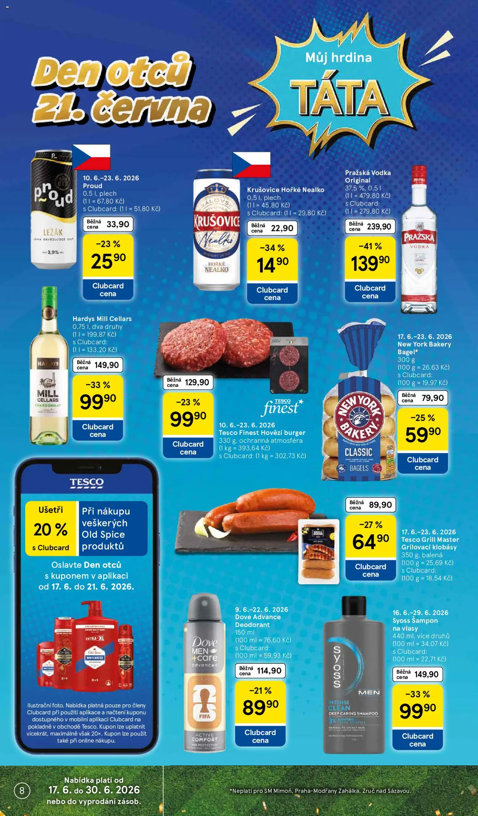 Tesco leták - Supermarket od 17.06.2026 | Strana: 8 | Produkty: Deodorant, Finest, Hovězí burger, Old Spice