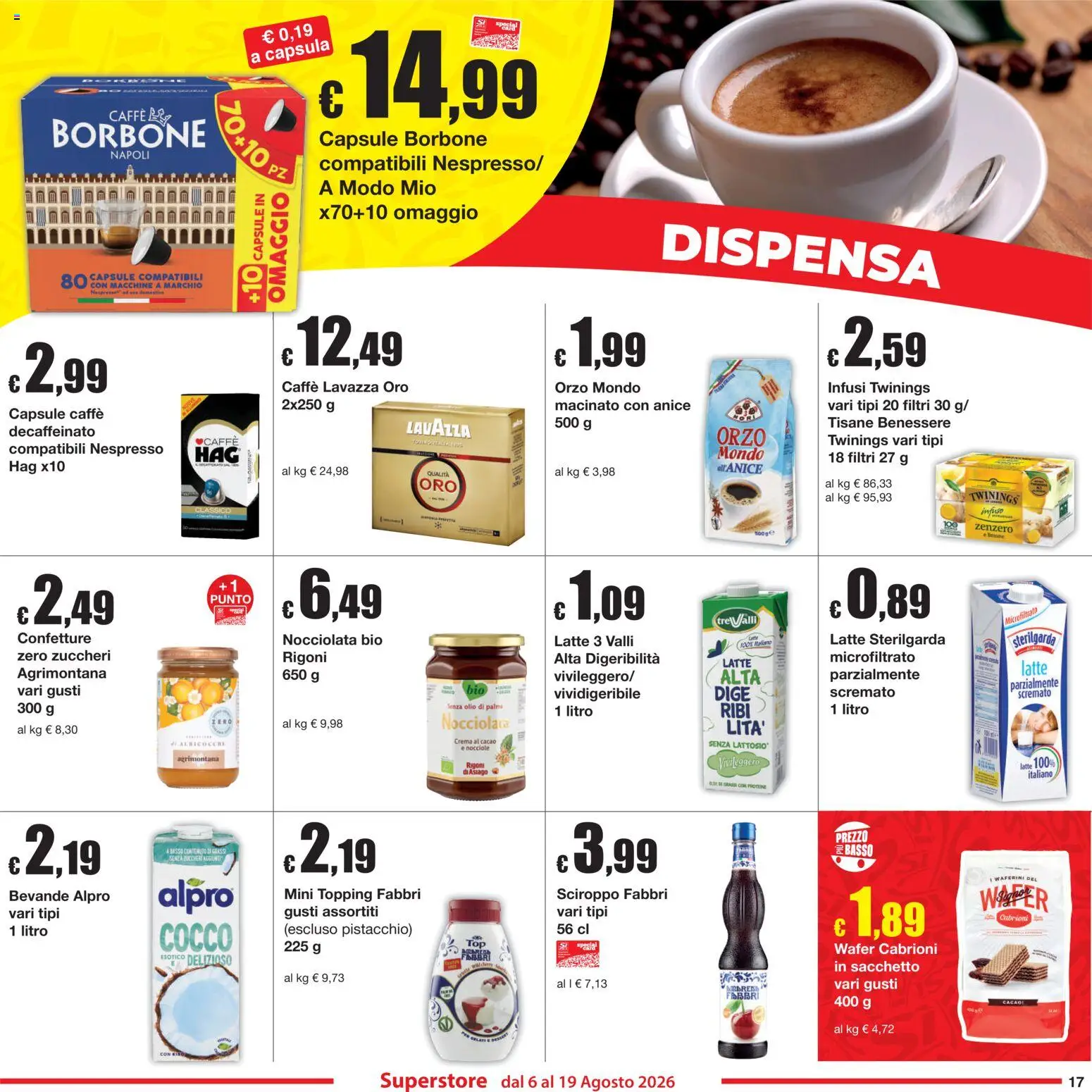 Volantino Sì con Te del 06/08/2026 | Pagina: 17 | Prodotti: Caffè, Olio, Nocciole, Cacao