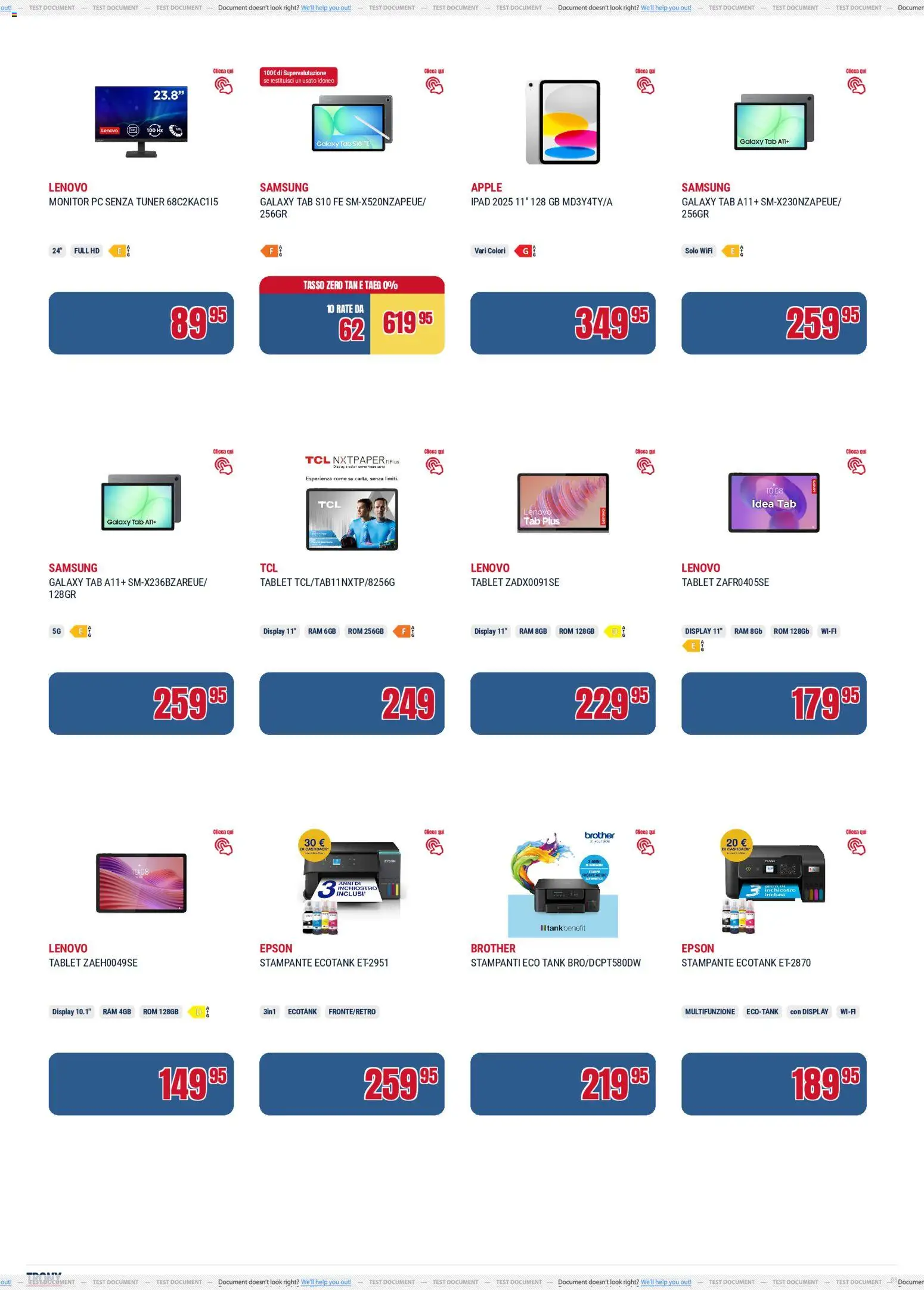 Volantino Trony del 21.05.2026 | Pagina: 5 | Prodotti: Tablet, Stampante, Ipad, Samsung