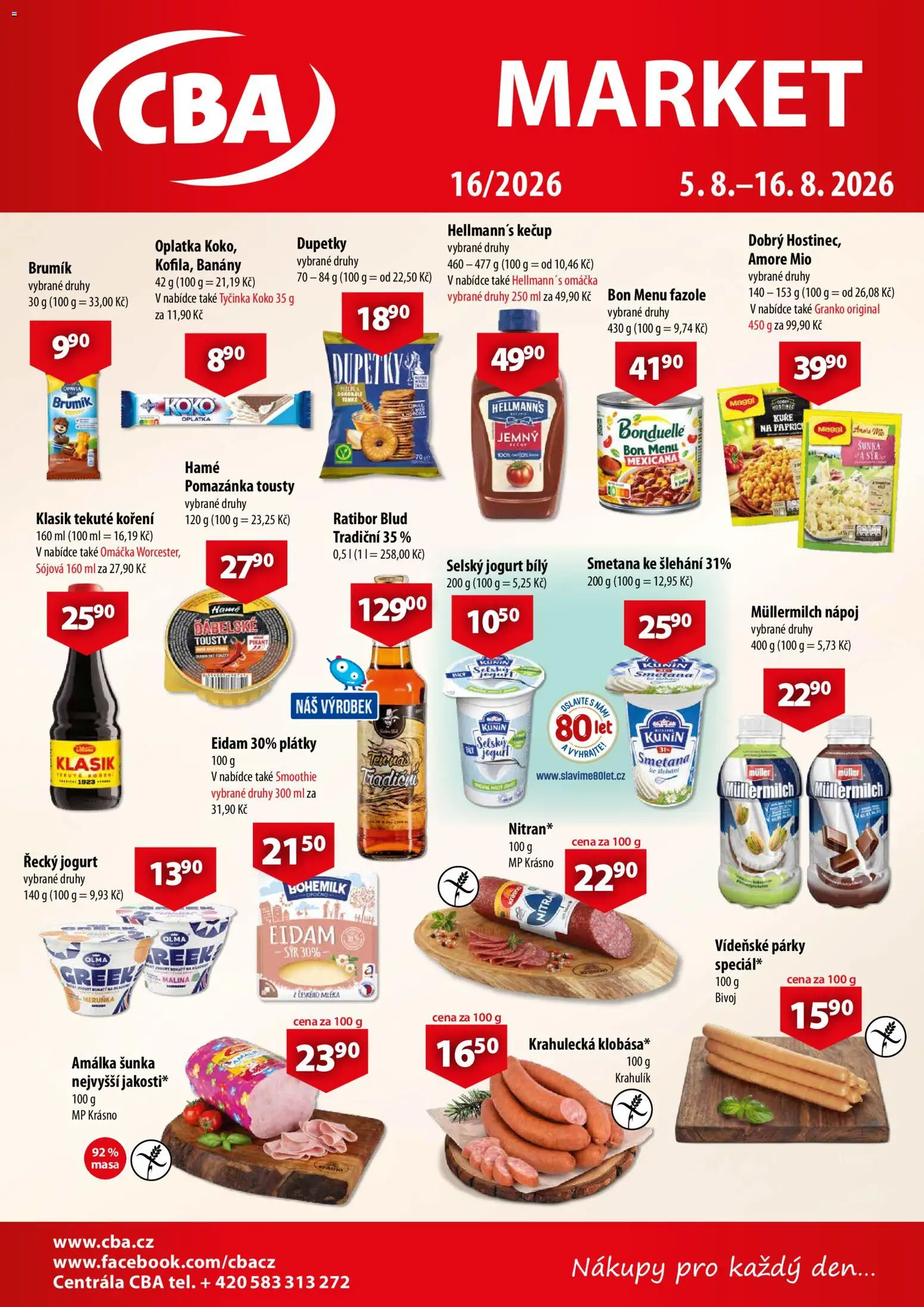 CBA leták - Market od 05.08.2026 | Strana: 1 | Produkty: Řecký jogurt, Smoothie, Dupetky, Fazole