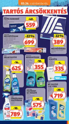 KOKETT PAPÍR ZSEBKENDŐ, 4 rétegű, 15 x 10 darab/csomag - amely érvényes a következő dátumtól: 03.05.2026 | Oldal: 91