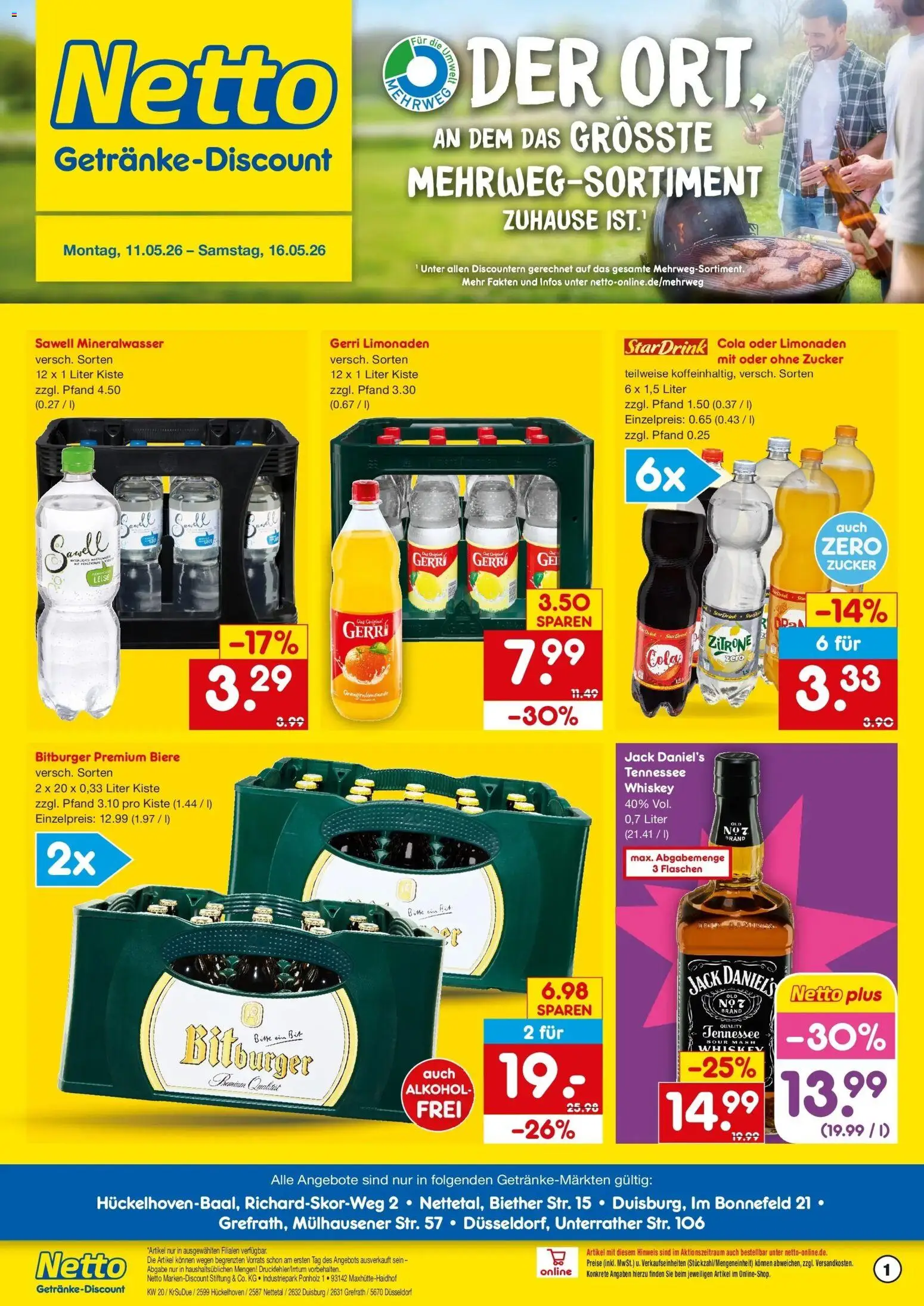 Netto Marken-Discount Prospekt Grefrath	 – gültig ab 10.05.2026 | Seite: 1 | Produkte: Bitburger, Cola, Zitrone, Whiskey