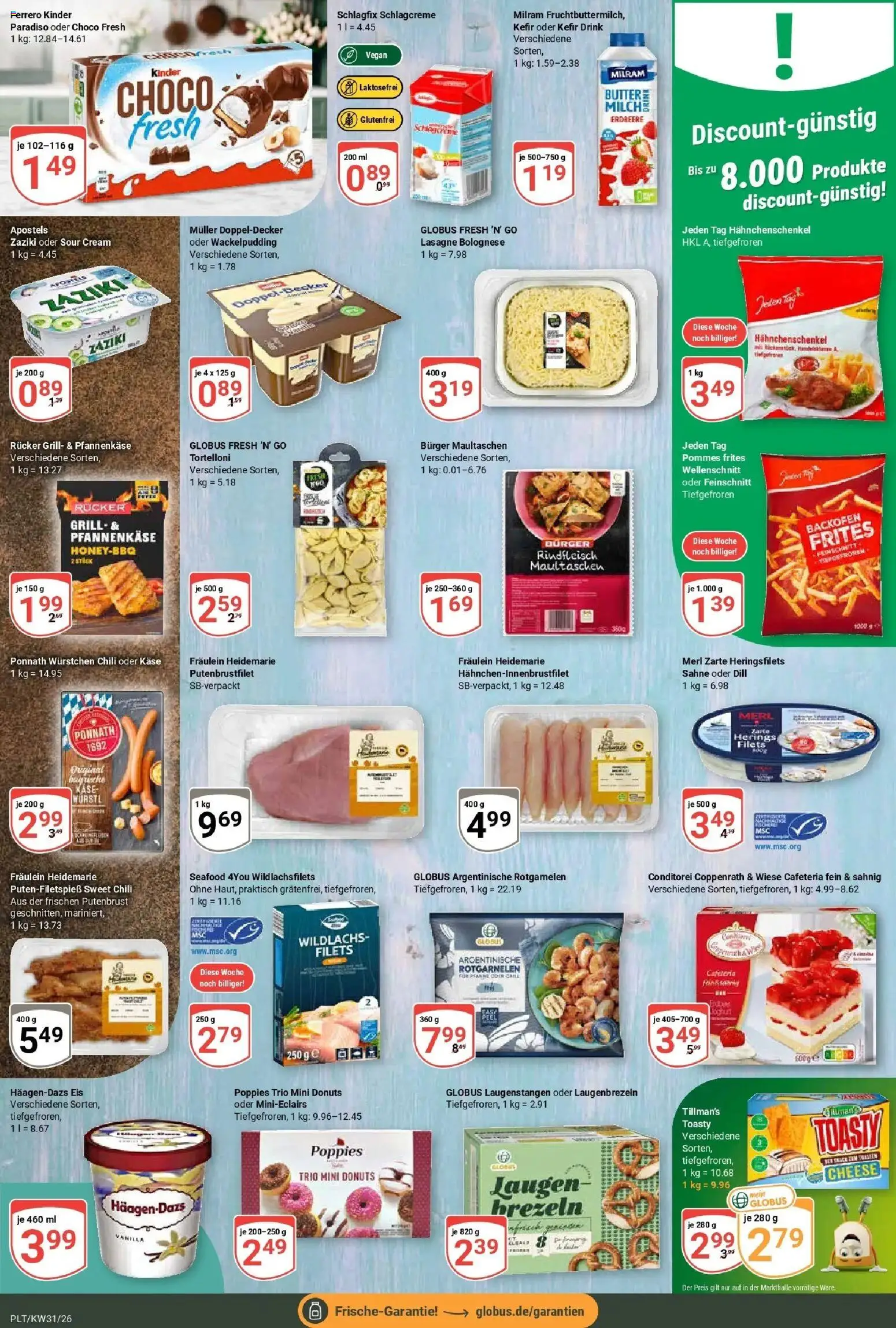 Globus Prospekt Plattling – gültig ab 20.07.2026 | Seite: 13 | Produkte: Käse, Pommes, Milram, Maultaschen