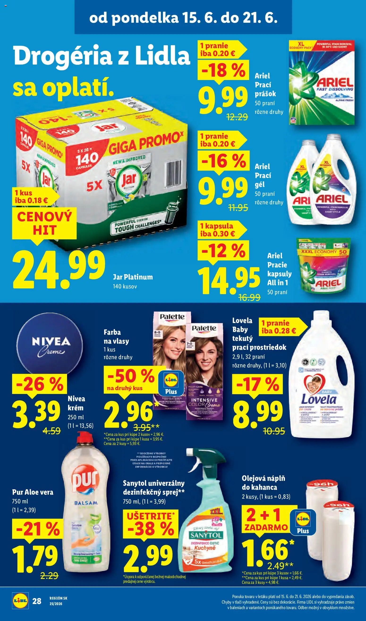 Nové Lidl akcie – leták je platný od 15.06.2026 | Strana: 40 | Produkty: Farba na vlasy, Krém, Ariel, Jar