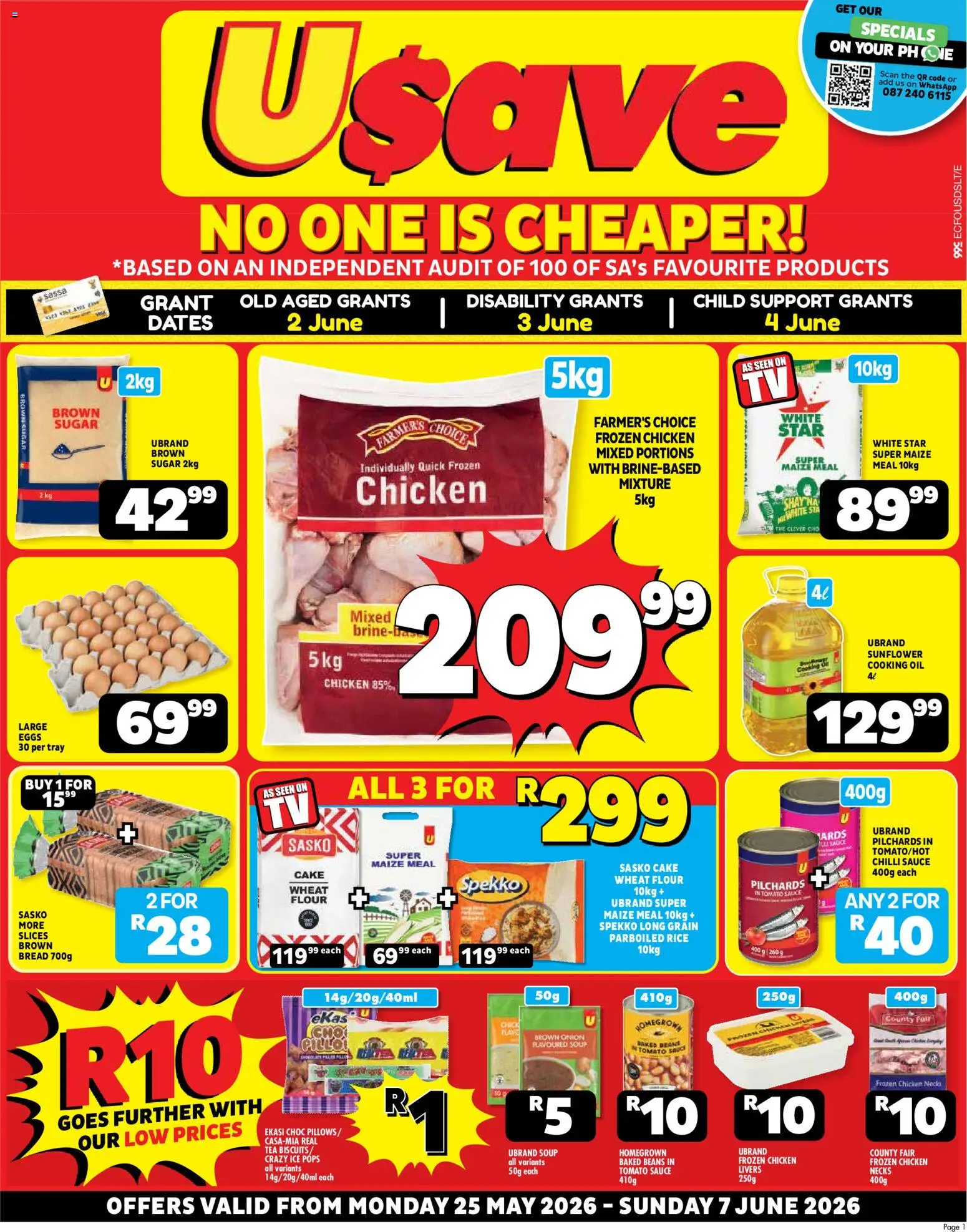 New Usave catalogue – valid from 25.05.2026 | Page: 1 | Products: Dates, Tray, Maize meal, Soup