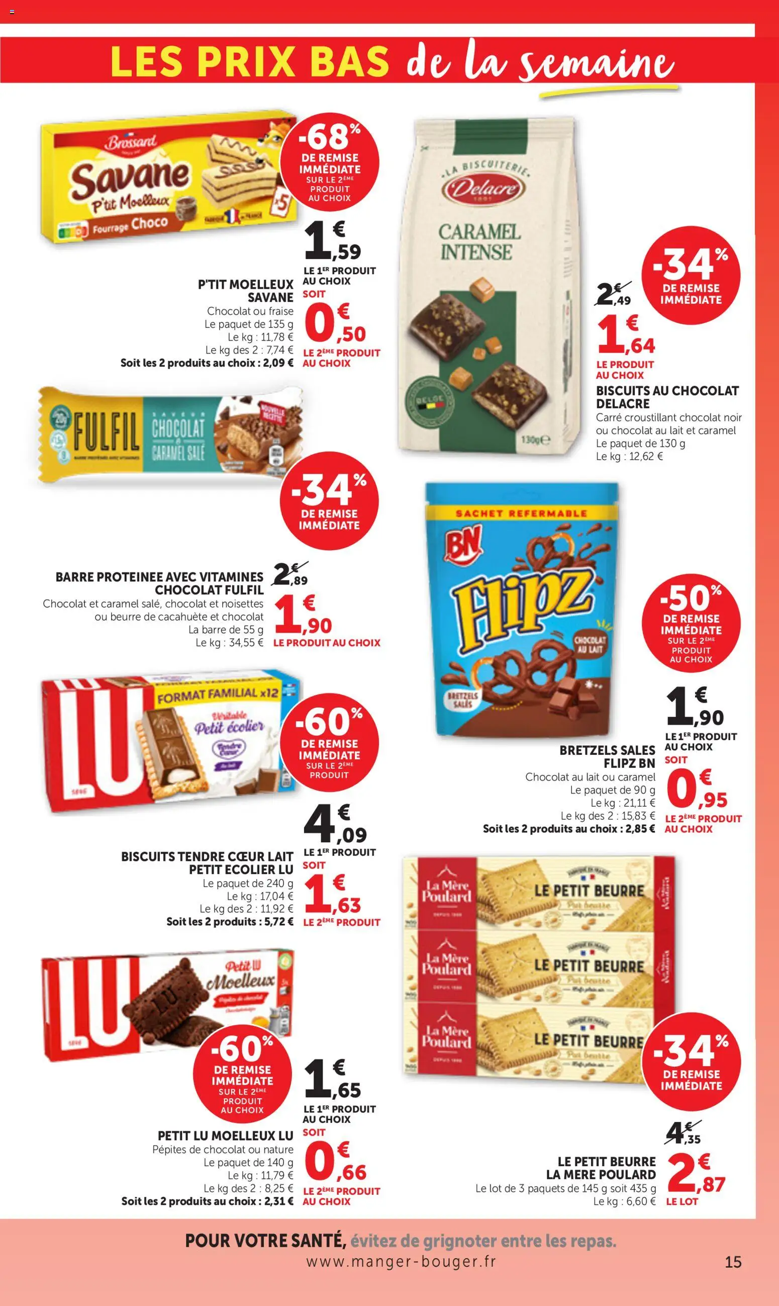 {H1} | Page: 15 | Produits: Cacahuète, Fraise, Pépites de chocolat, Biscuits