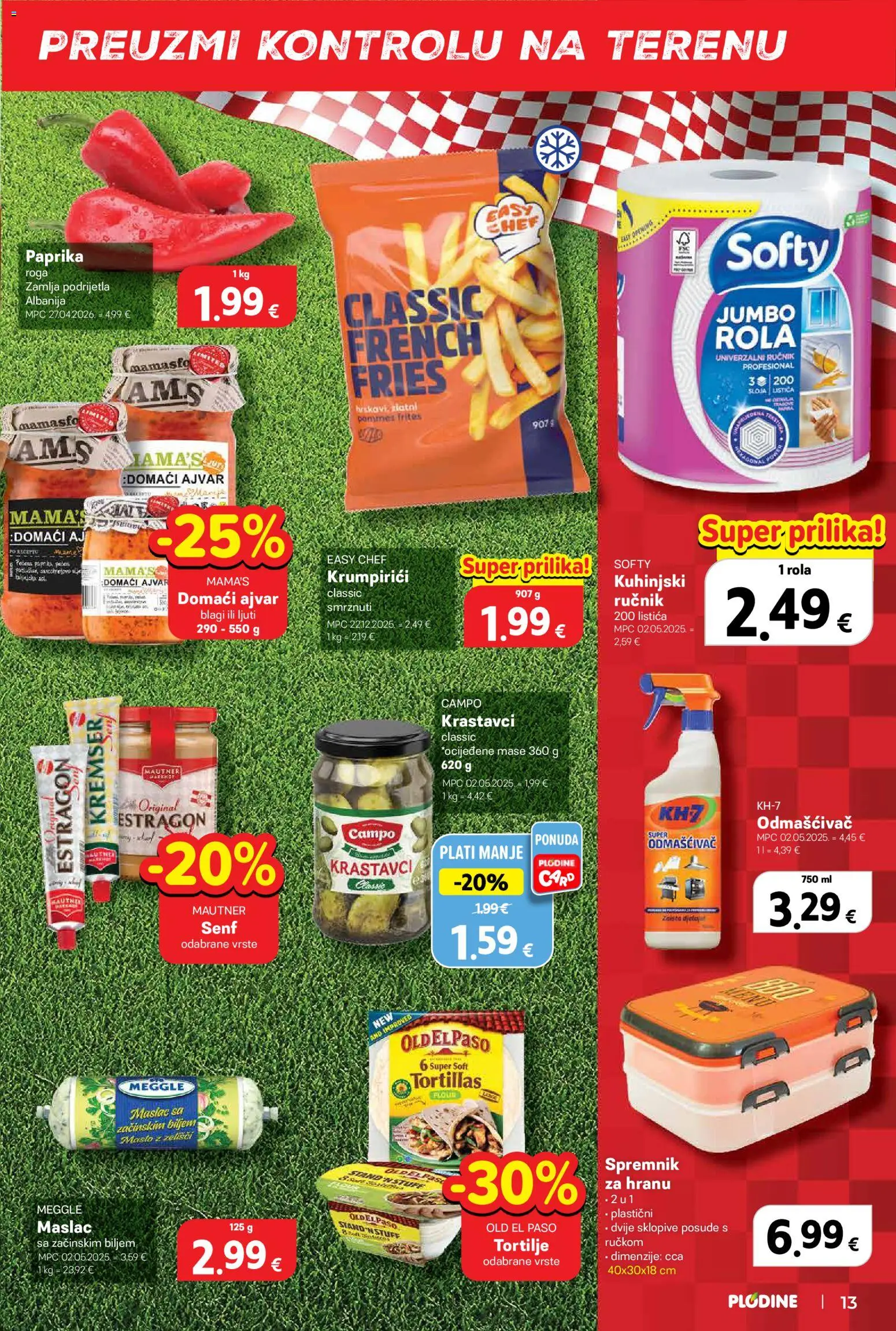 Plodine katalog | vrijedi od 18.06.2026 | Stranica: 13 | Proizvodi: Maslac, Krastavci, Senf, Tortilje