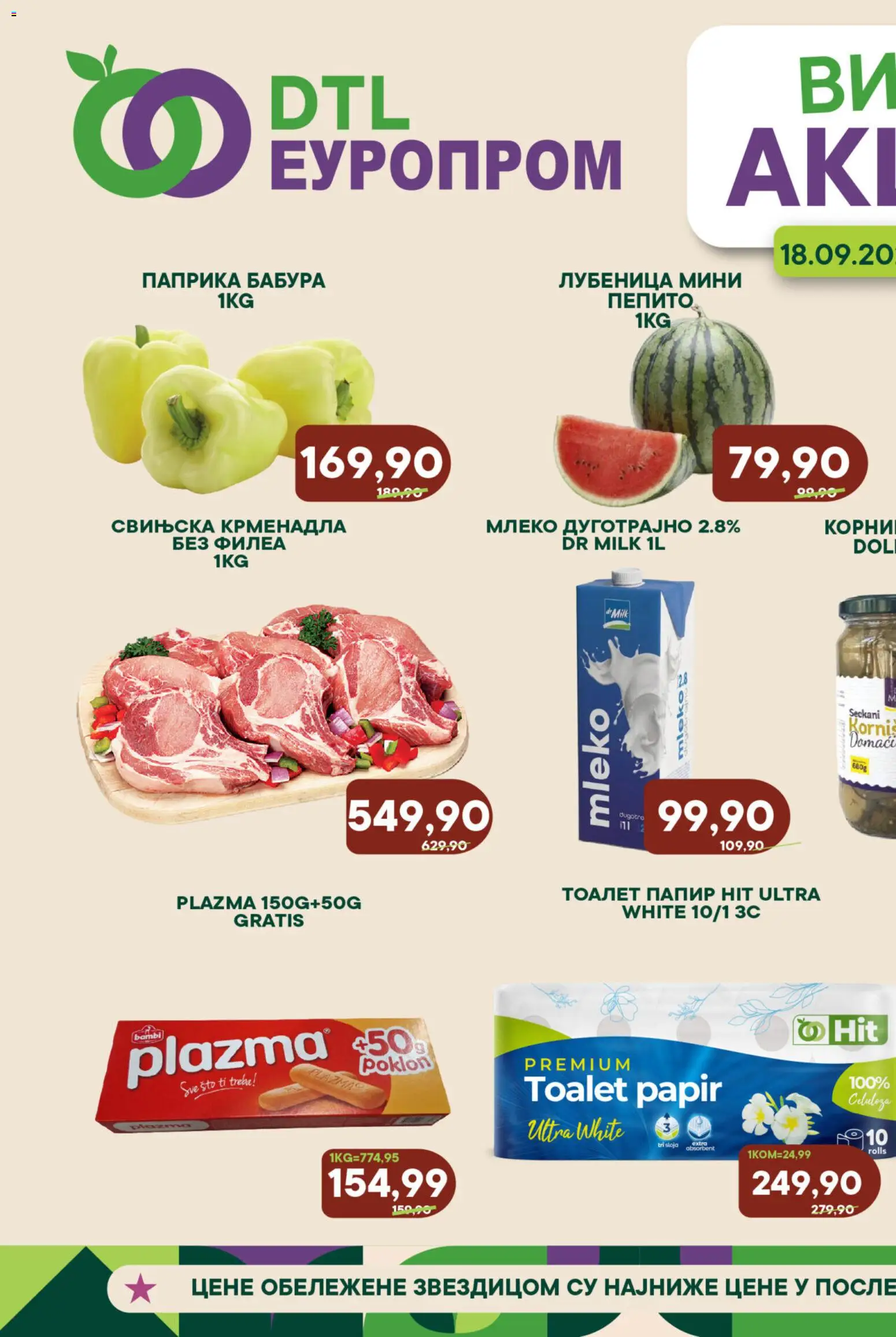 Europrom katalog - važi od 18.09.2026 | Strana: 1 | Proizvode: Toalet papir, Sto, Plazma, Mleko