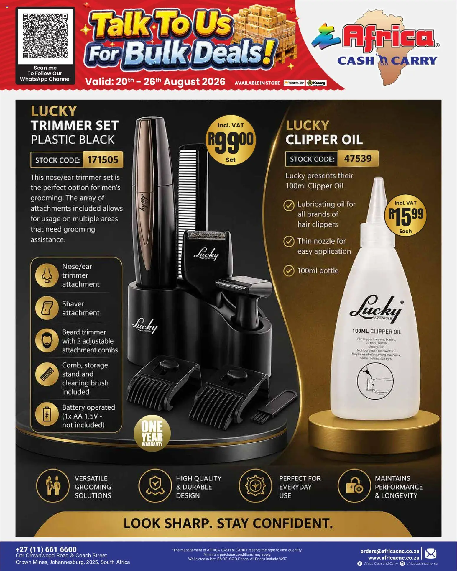 New Africa Cash & Carry catalogue – valid from 20/08/2026 | Page: 32 | Products: Battery, Oil, Brush, Stock