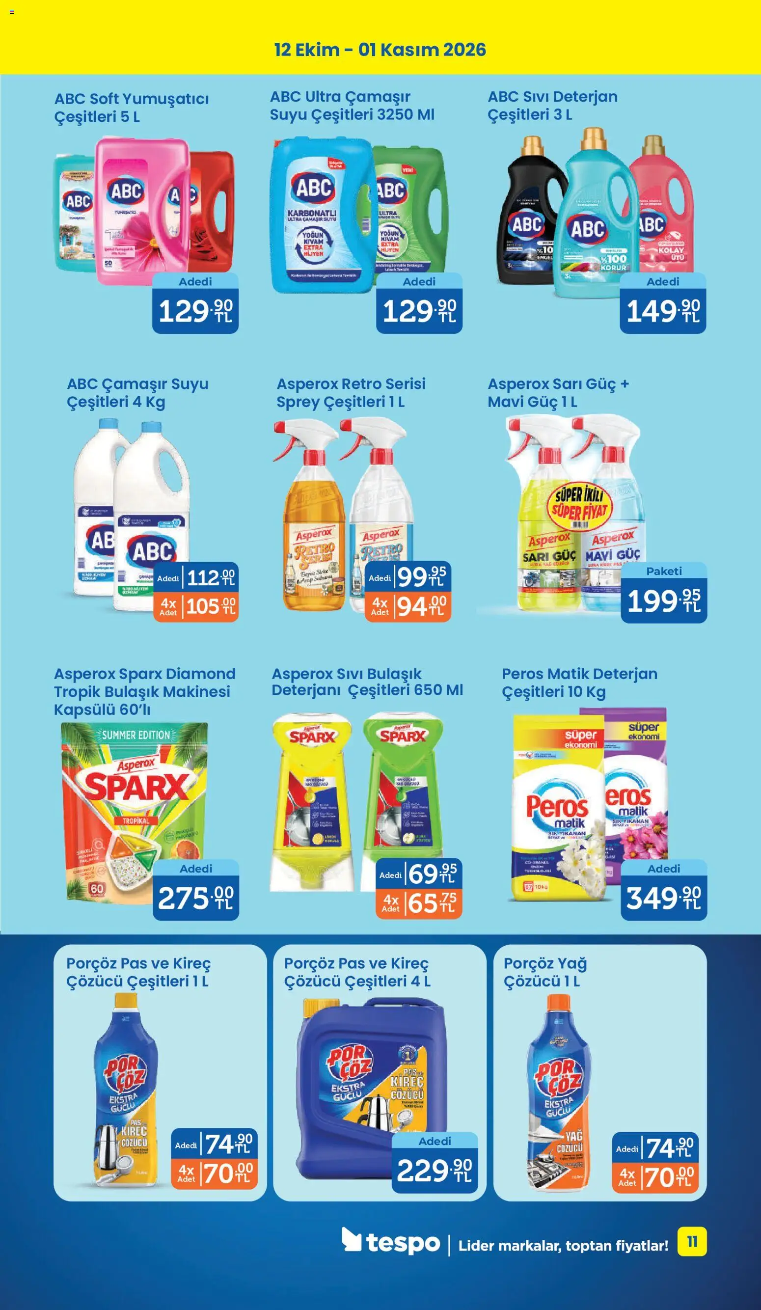 Tespo Katalog - 12 Ekim 2026 tarihinden itibaren geçerlidir | Sayfa: 11 | Ürünler: Yumuşatıcı, Deterjan, Yağ, Bulaşık makinesi