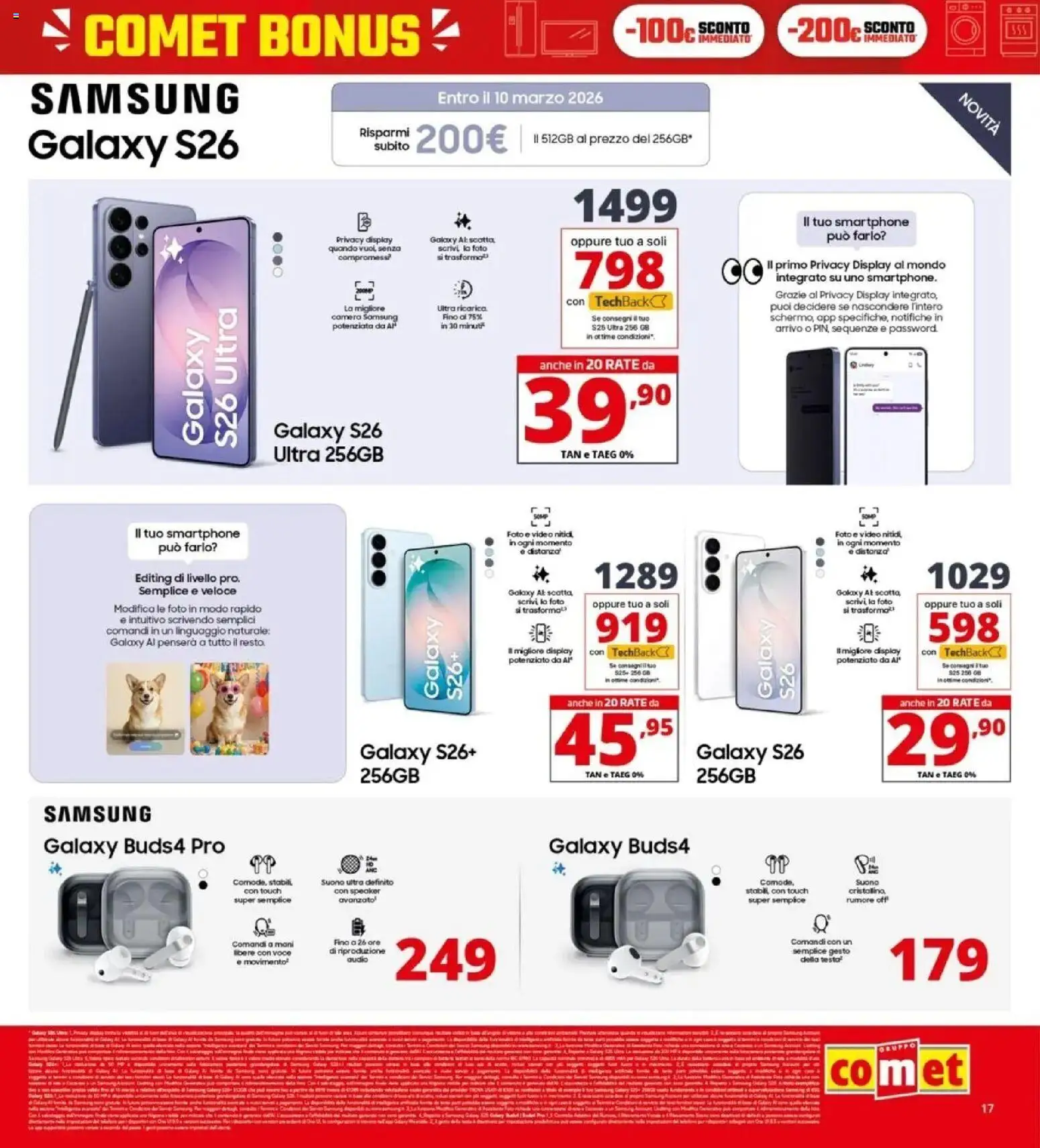 Volantino Comet del 05.03.2026 | Pagina: 17 | Prodotti: Samsung Galaxy, Smartphone, Video, Audio