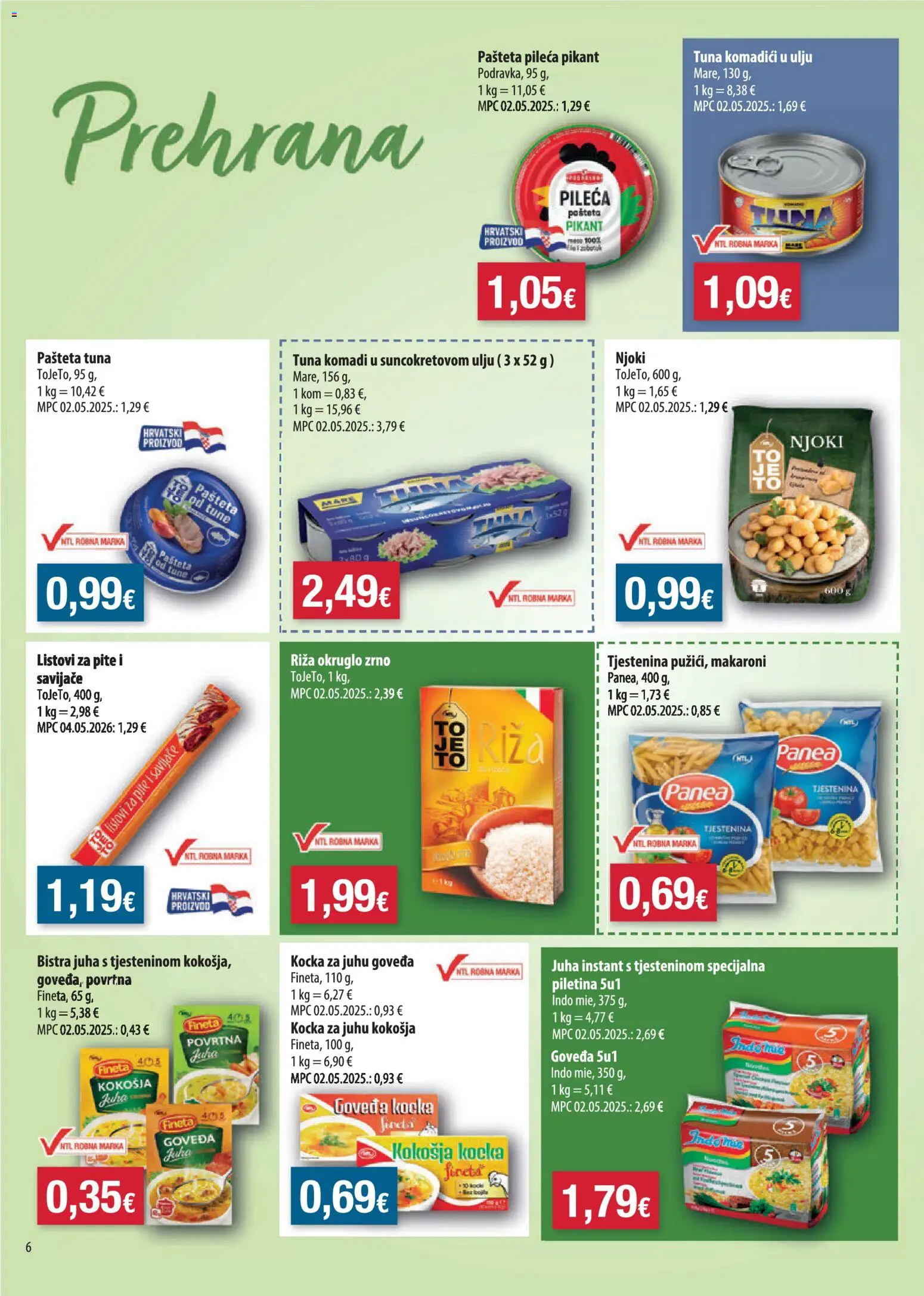 NTL katalog | vrijedi od 08.07.2026 | Stranica: 6 | Proizvodi: Listovi za pite, Njoki, Tjestenina, Tuna