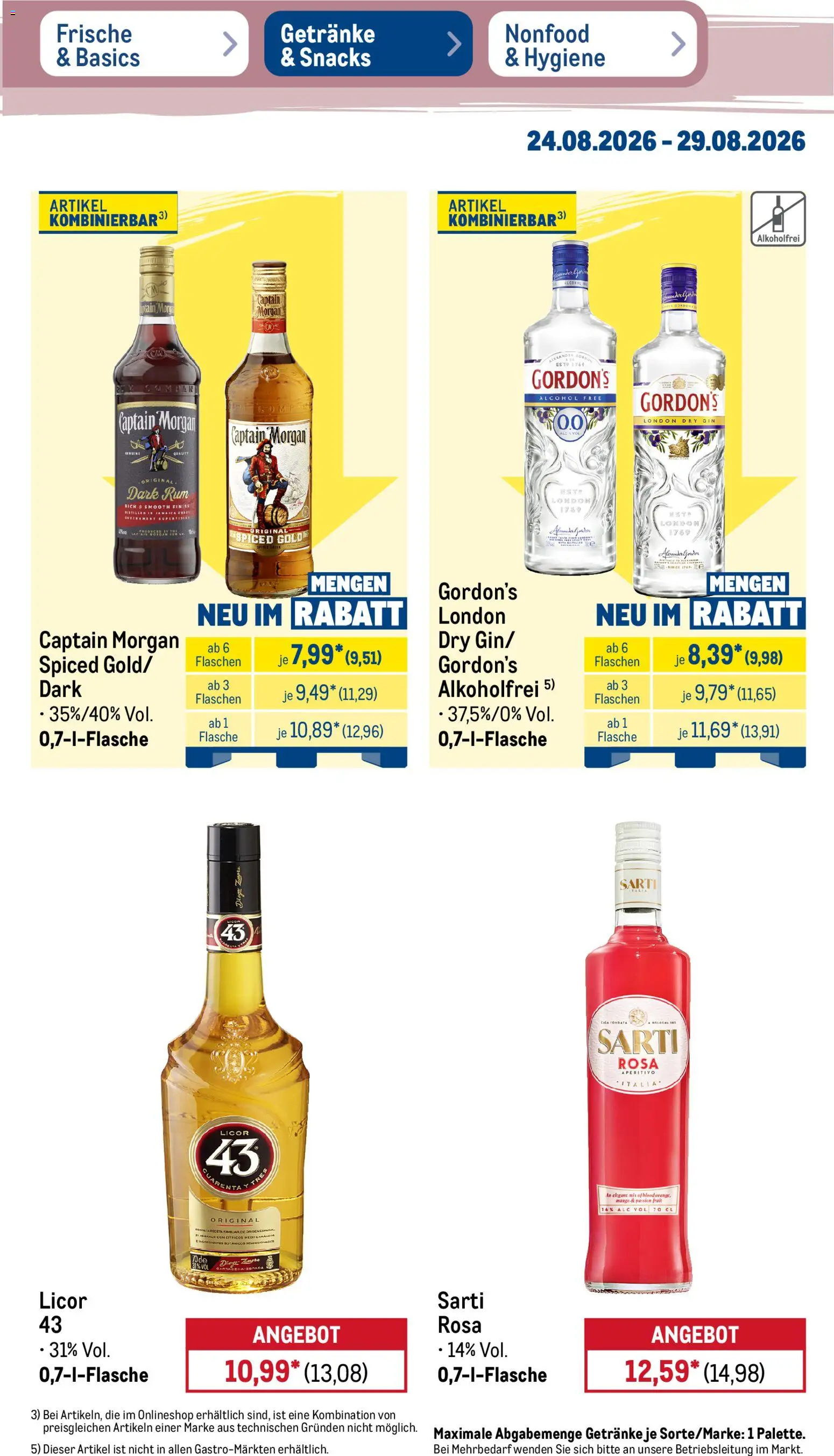 Metro NonFood-Angebote – gültig ab 24.08.2026 | Seite: 23 | Produkte: Rum, Finish, Captain morgan, Gin