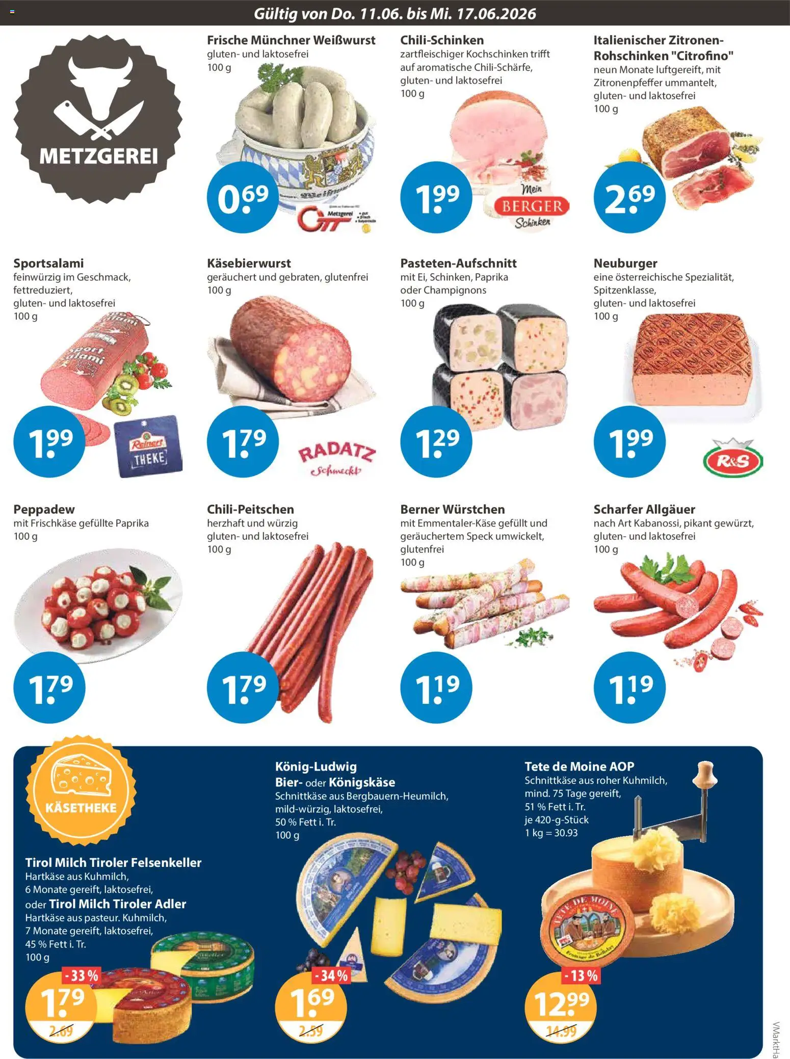 V-Markt Angebote – gültig ab 11.06.2026 | Seite: 2 | Produkte: Milch, Weißwurst, Frischkase, Zitronen