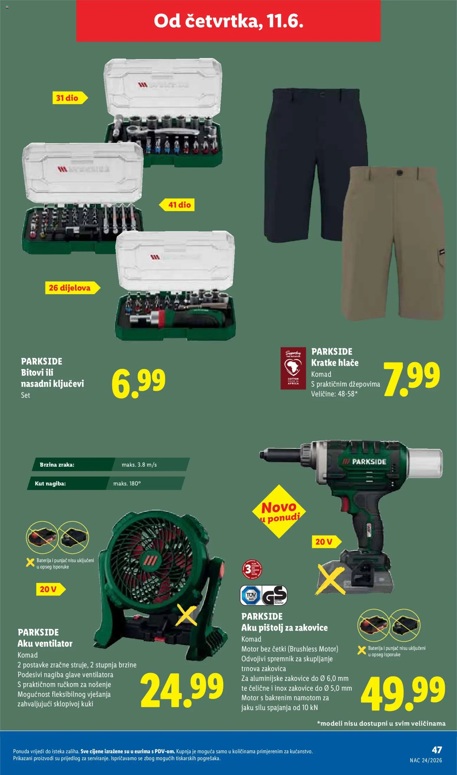 Lidl katalog | vrijedi od 08.06.2026 | Stranica: 47 | Proizvodi: Ventilator, Baterija, Hlače, Parkside