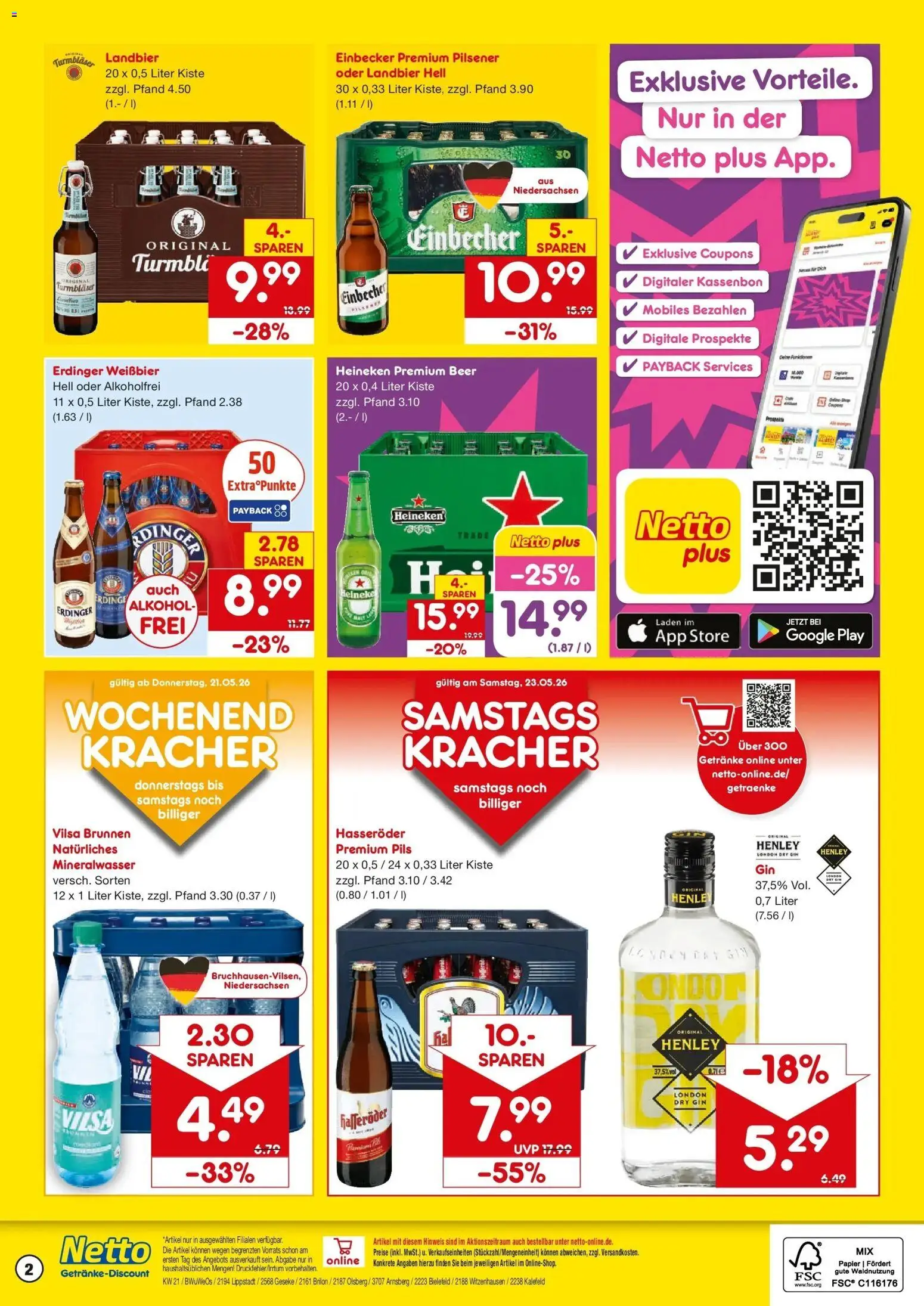 Netto Marken-Discount Prospekt Geseke	 – gültig ab 17.05.2026 | Seite: 2 | Produkte: Erdinger, Weißbier, Mineralwasser, Heineken