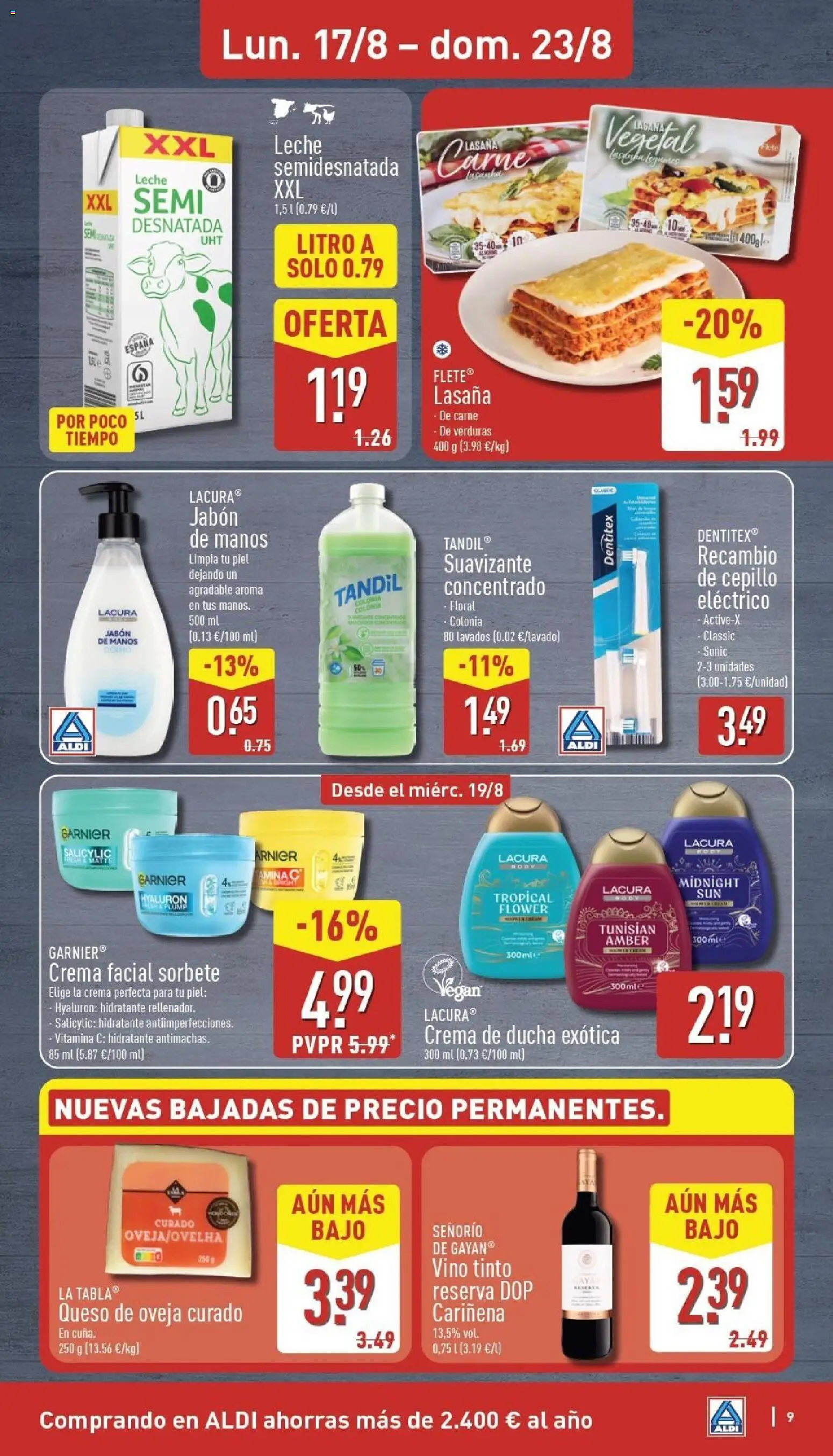 Aldi folleto Baleares │ válido desde el 17/08/2026 | Página: 9 | Productos: Cepillo, Leche semidesnatada, Crema facial, Crema