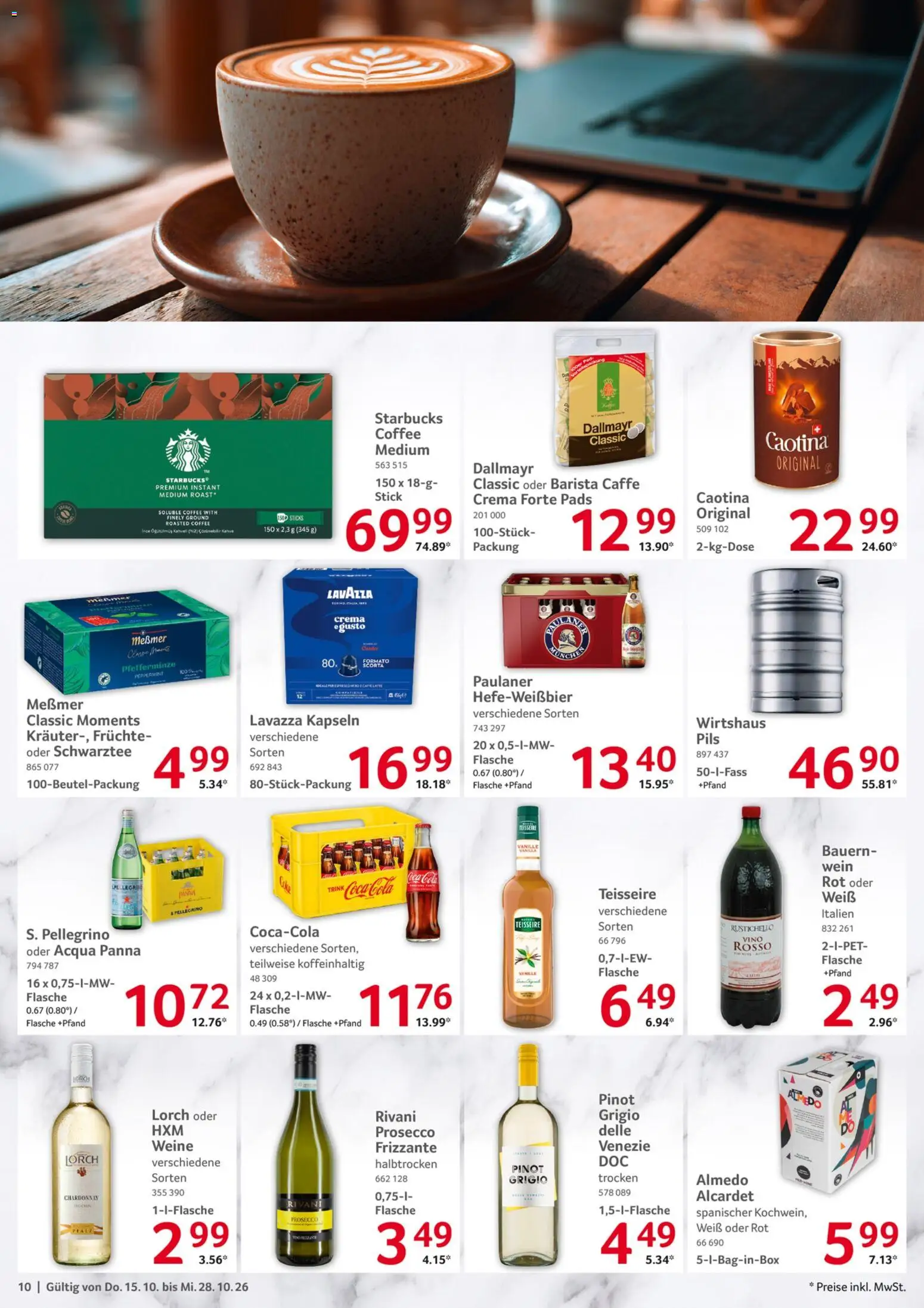 Selgros Gastronomie – gültig ab 15.10.2026 | Seite: 10 | Produkte: Messmer, Pils, Dallmayr, Wein
