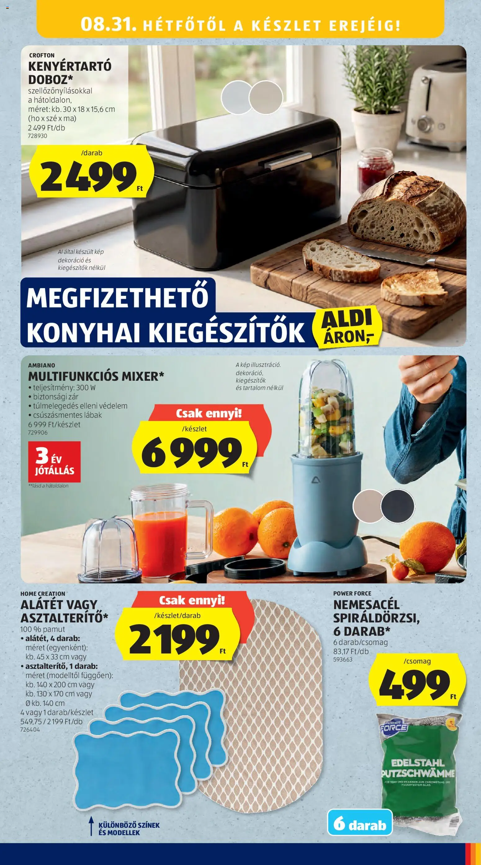 Aldi akciós ujság - amely érvényes a következő dátumtól: 2026.08.27. | Oldal: 5 | Termékek: Konyhai kiegészítők, Mixer, Kenyértartó, Dekoráció