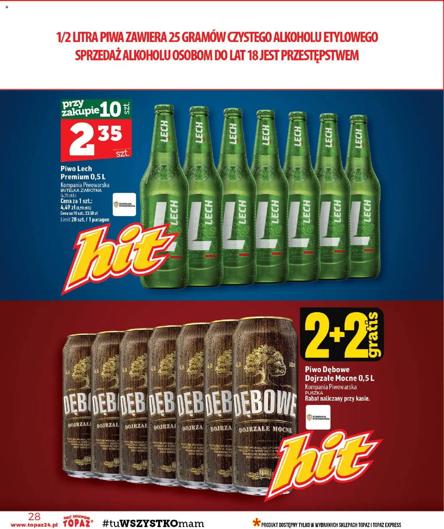 Topaz gazetka - MAZ od 20.08.2026 | Strona: 28 | Produkty: Lech, Piwo