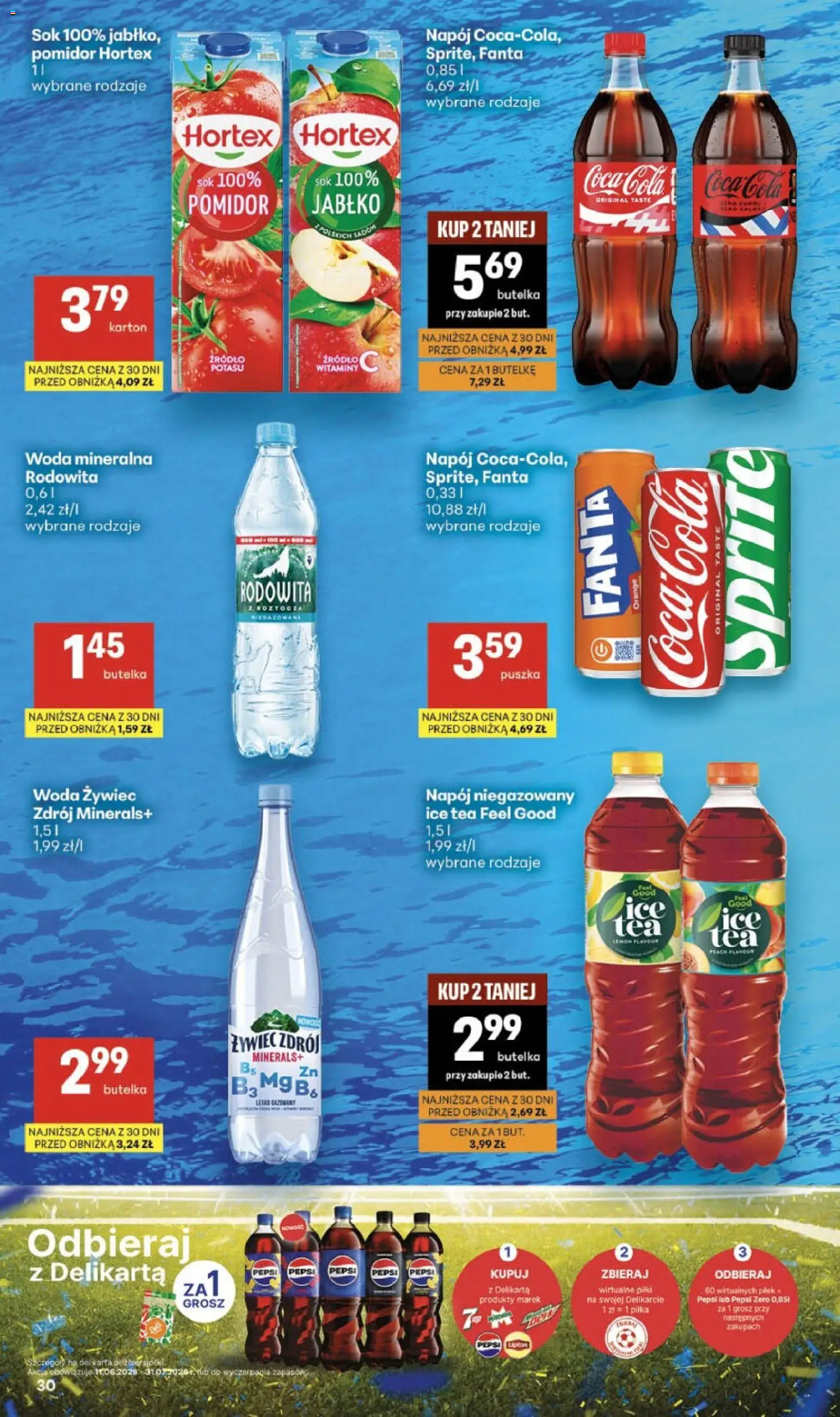 Delikatesy Centrum gazetka od 18.06.2026 | Strona: 30 | Produkty: Woda żywiec, Pepsi, Sprite, Coca cola