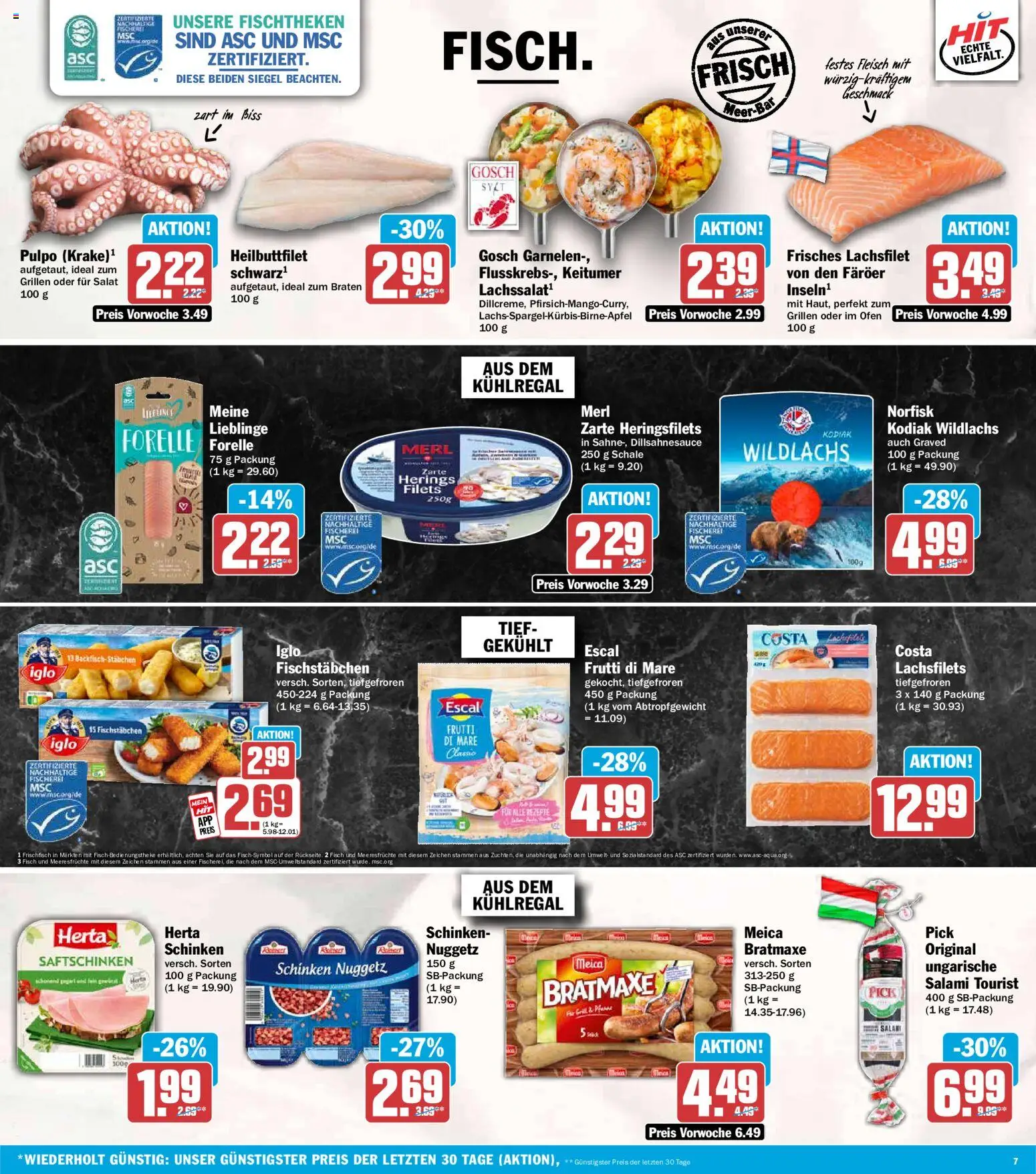 HIT Prospekt – gültig ab 31.08.2026 | Seite: 7 | Produkte: Fisch, Meeresfrüchte, Fleisch, Salat