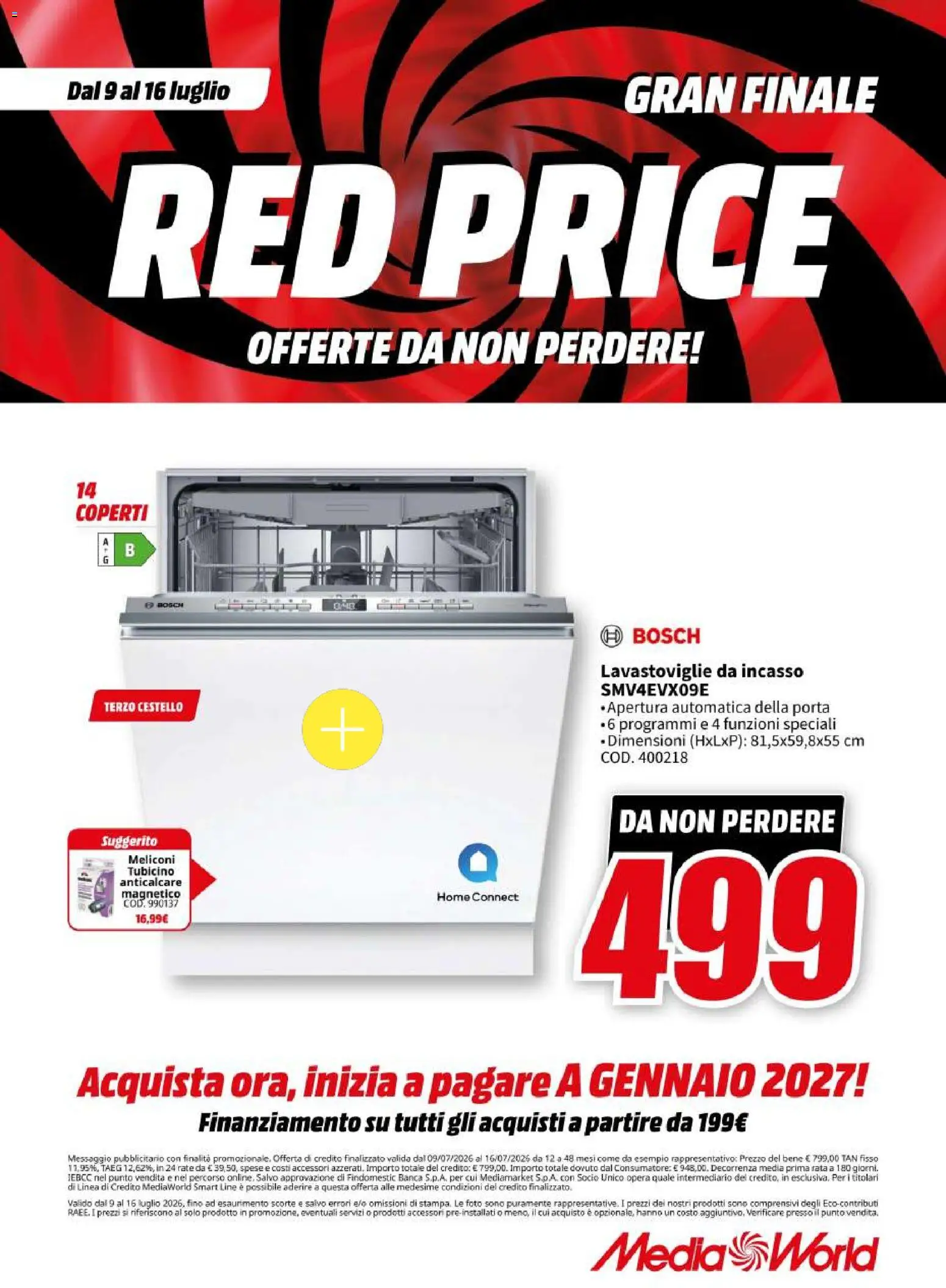 Volantino Media World del 09/07/2026 | Pagina: 69 | Prodotti: Lavastoviglie da incasso, Anticalcare, Lavastoviglie
