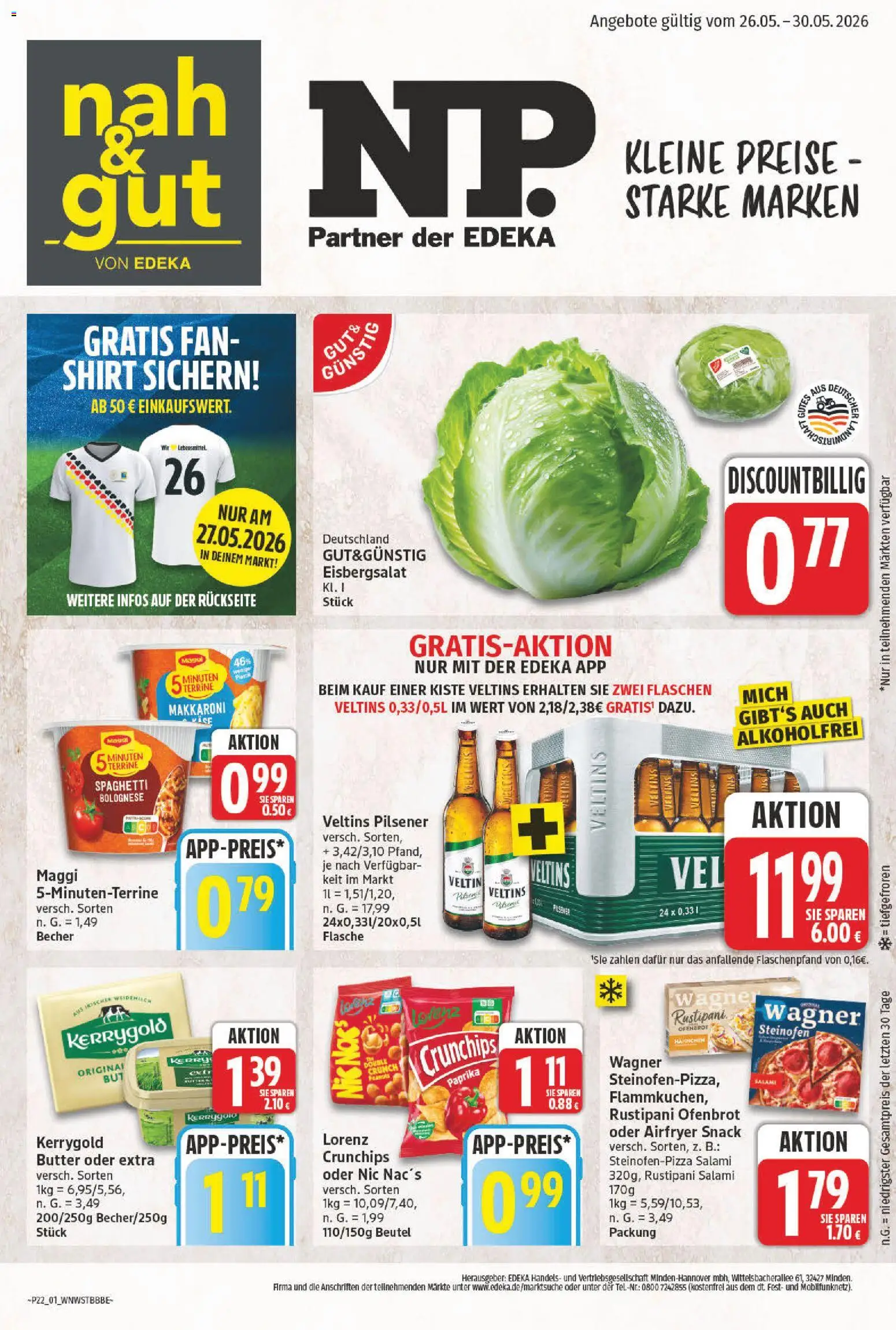 NP Discount Prospekt – gültig ab 26.05.2026 | Seite: 1 | Produkte: Shirt, Eisbergsalat, Paprika, Salami